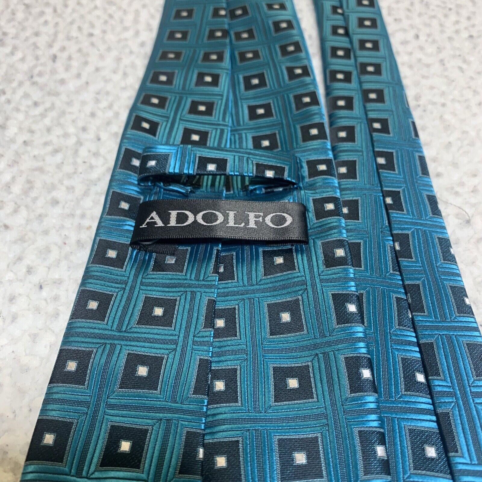 Adolfo Dominguez Adolfo Men's Formal Tie Classic Size Turquoise and Black Size ONE SIZE - 3 Thumbnail
