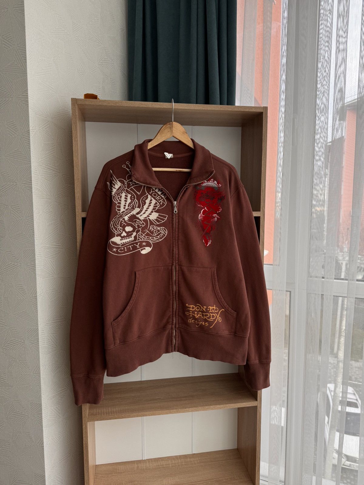 Christian Audigier × Japanese Brand × Vintage Vintage Ed Hardy by Christian Audigier Brown Tattoo Hoodie Size US XL / EU 56 / 4 - 5 Thumbnail