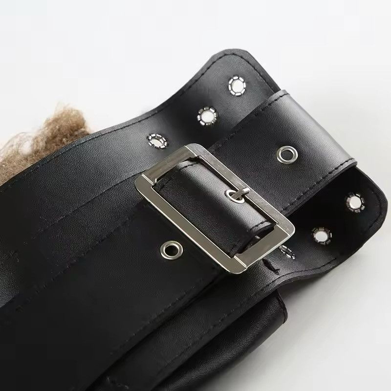 Japanese Brand × Vintage Faux Fur Spliced PU Leather Studded Belt Size ONE SIZE - 7 Thumbnail