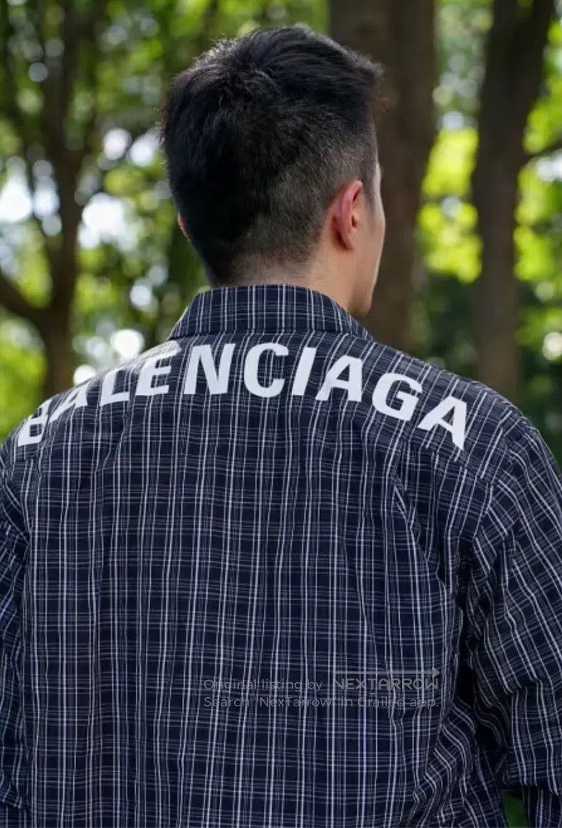 Balenciaga Balenciaga Back Logo Printed Plaid Long Sleeve Shirt Size XS / US 0-2 / IT 36-38 - 5 Thumbnail
