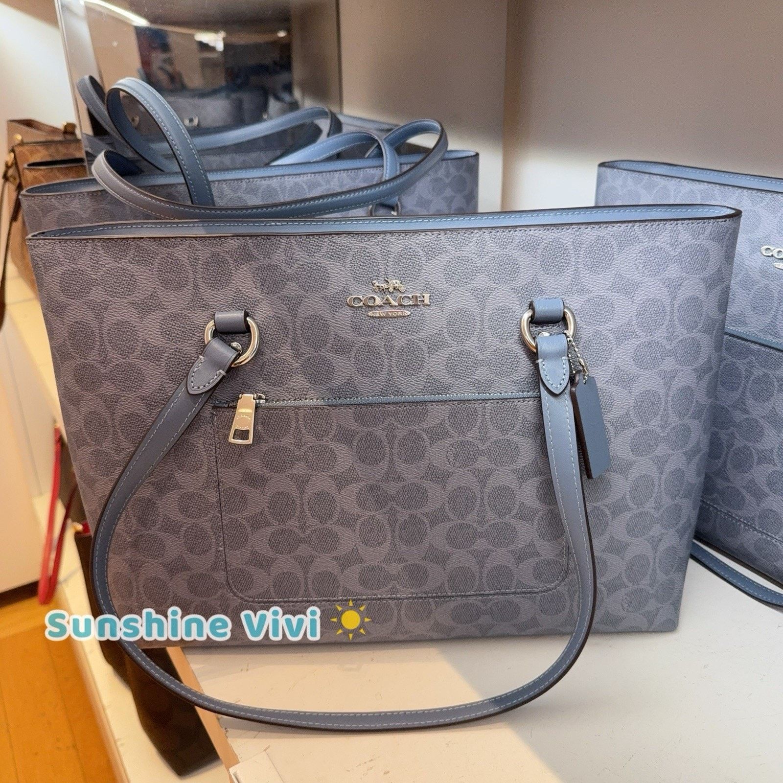 Coach NWT COACH Station Tote Bag Maxi Silver/Chambray CCD69 Size ONE SIZE - 2 Thumbnail