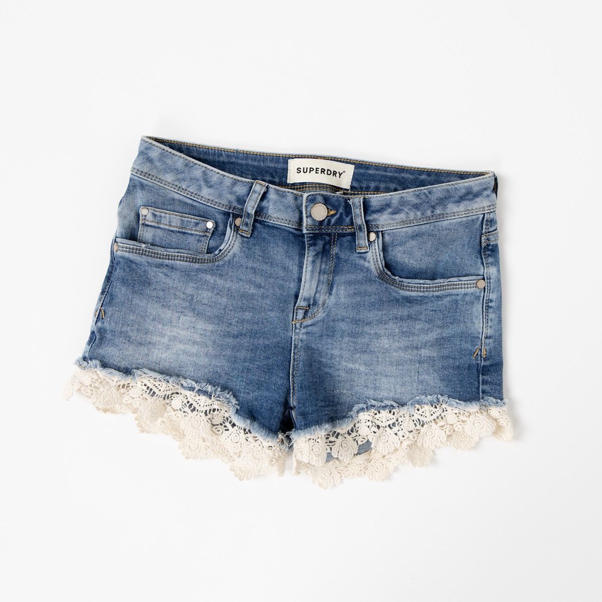 Superdry SuperDry Womens Blue Denim Shorts Lace Trim Hot Summer Size 27" / US 4 / IT 40 - 1 Thumbnail