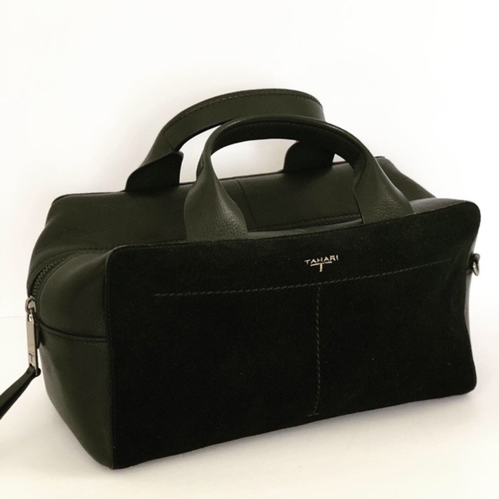 Other T Tahari Satchel Leather Boxy Black Suede Modern Handbag Size ONE SIZE - 1 Thumbnail