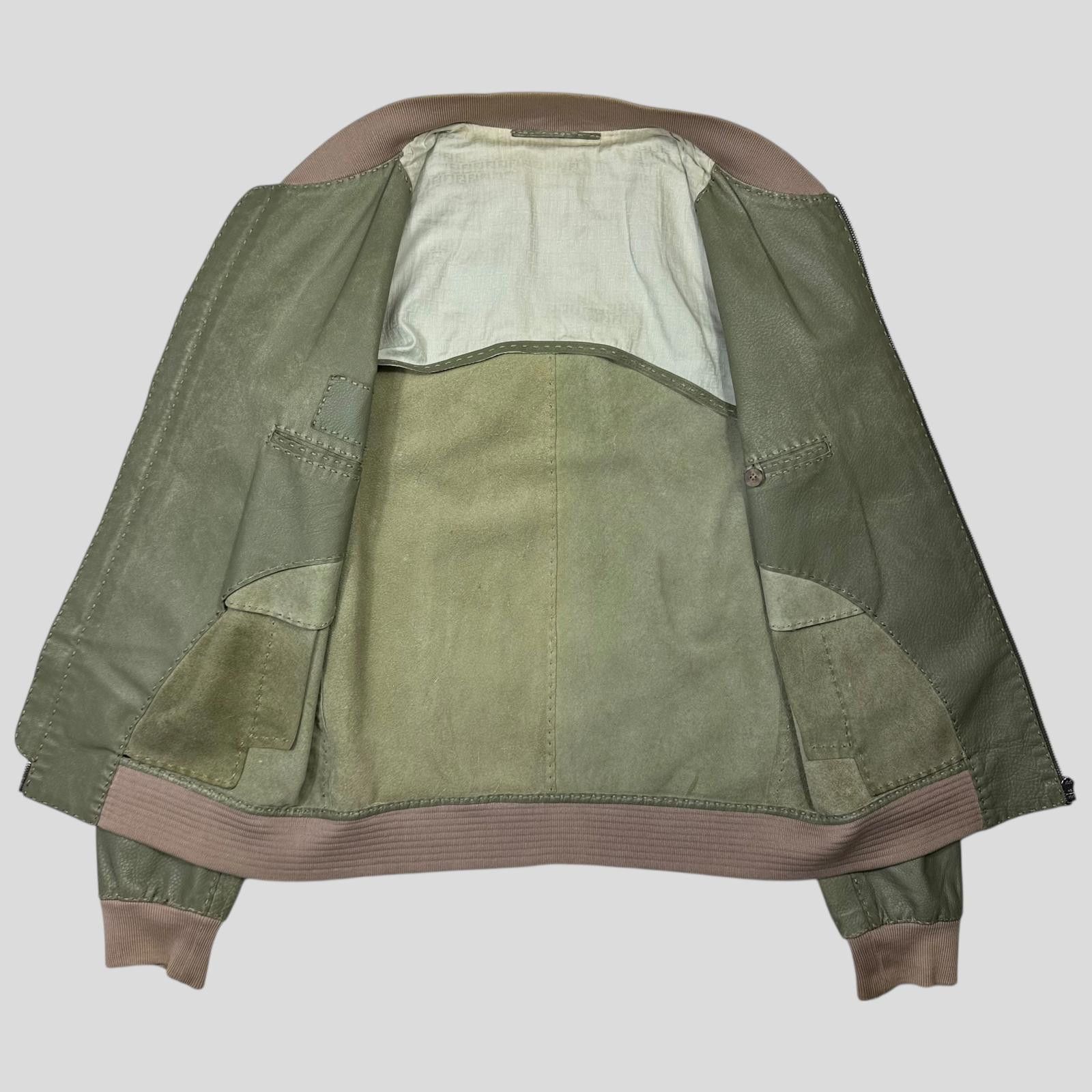Fendi Fendi Avocado Green Leather FF Zucca Bomber Jacket IT46 S/M Size US M / EU 48-50 / 2 - 7 Thumbnail
