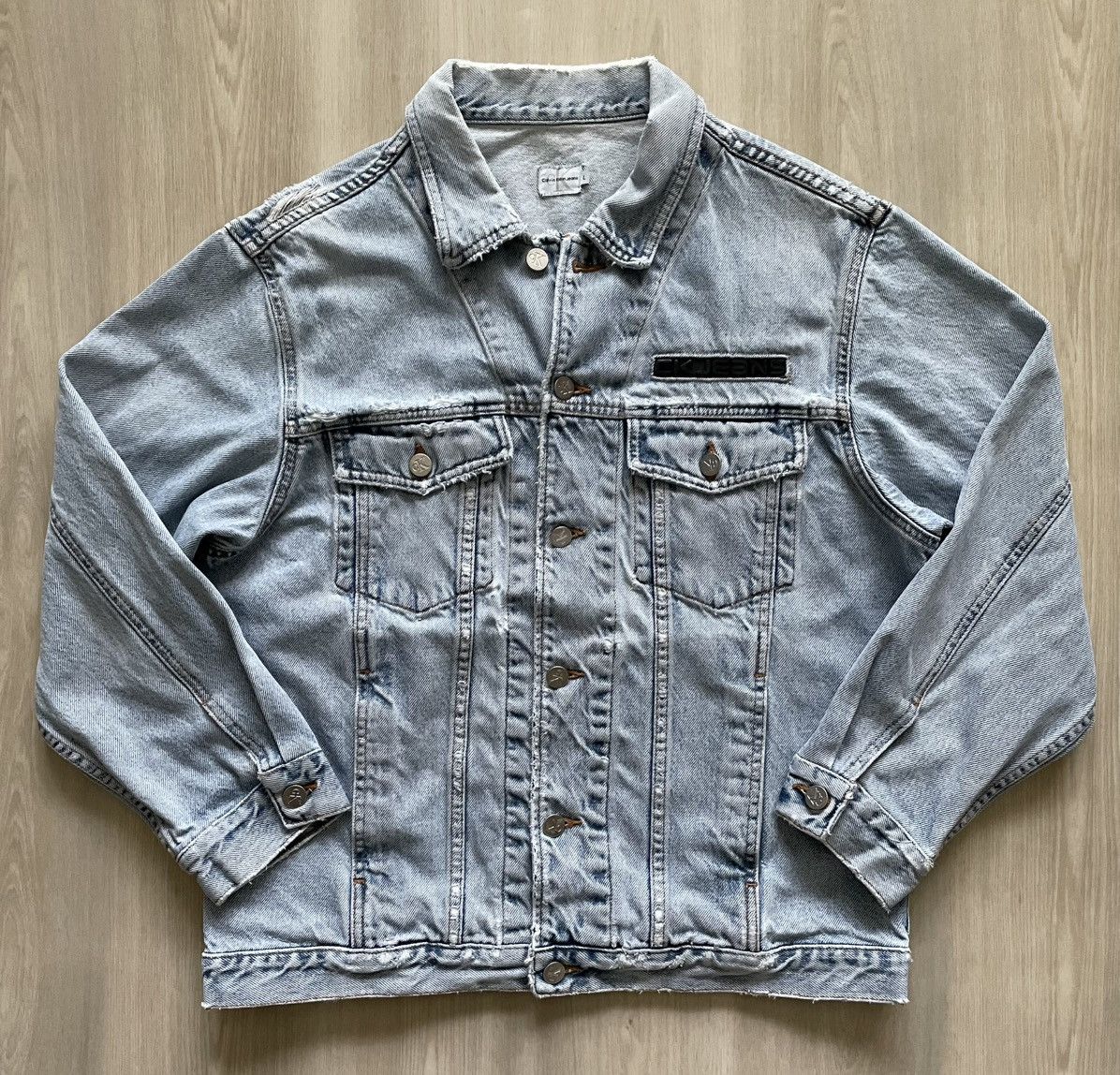 Calvin Klein × Vintage Vintage Calvin Klein Double Stone Wash Trucker USA Sz L Size L / US 10 / IT 46 - 1 Thumbnail