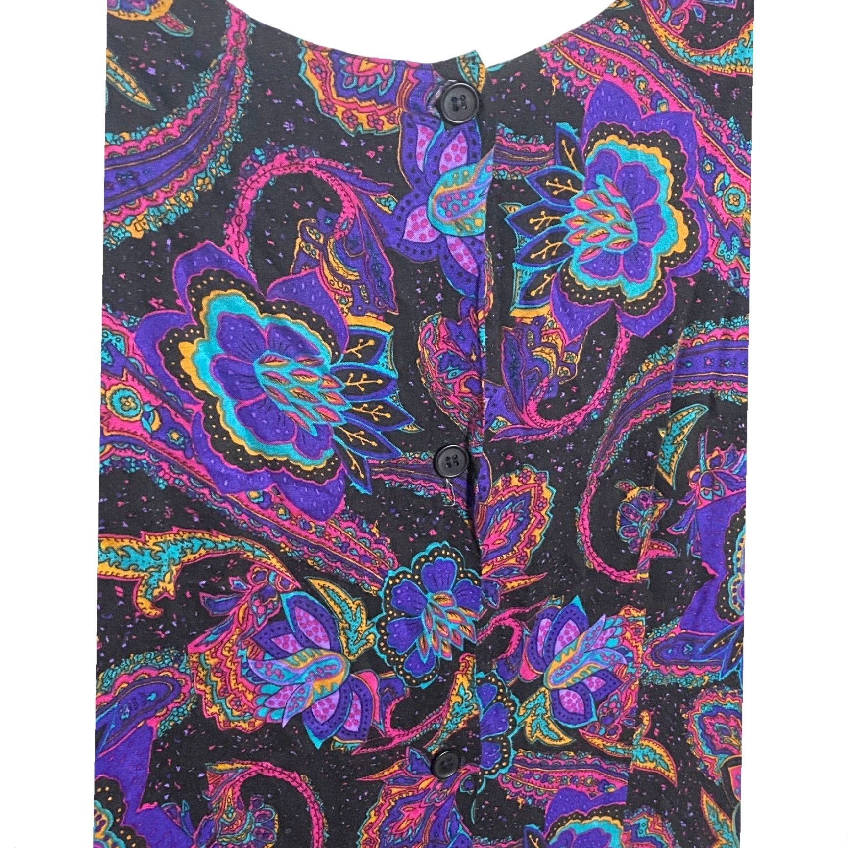 Vintage VINTAGE Pier 1 Dress Purple Paisley S Midi Long Sleeve Round Neck Pleated Secretary Modest Bohemian Retro Maximalist Womens Size S / US 4 / IT 40 - 7 Thumbnail