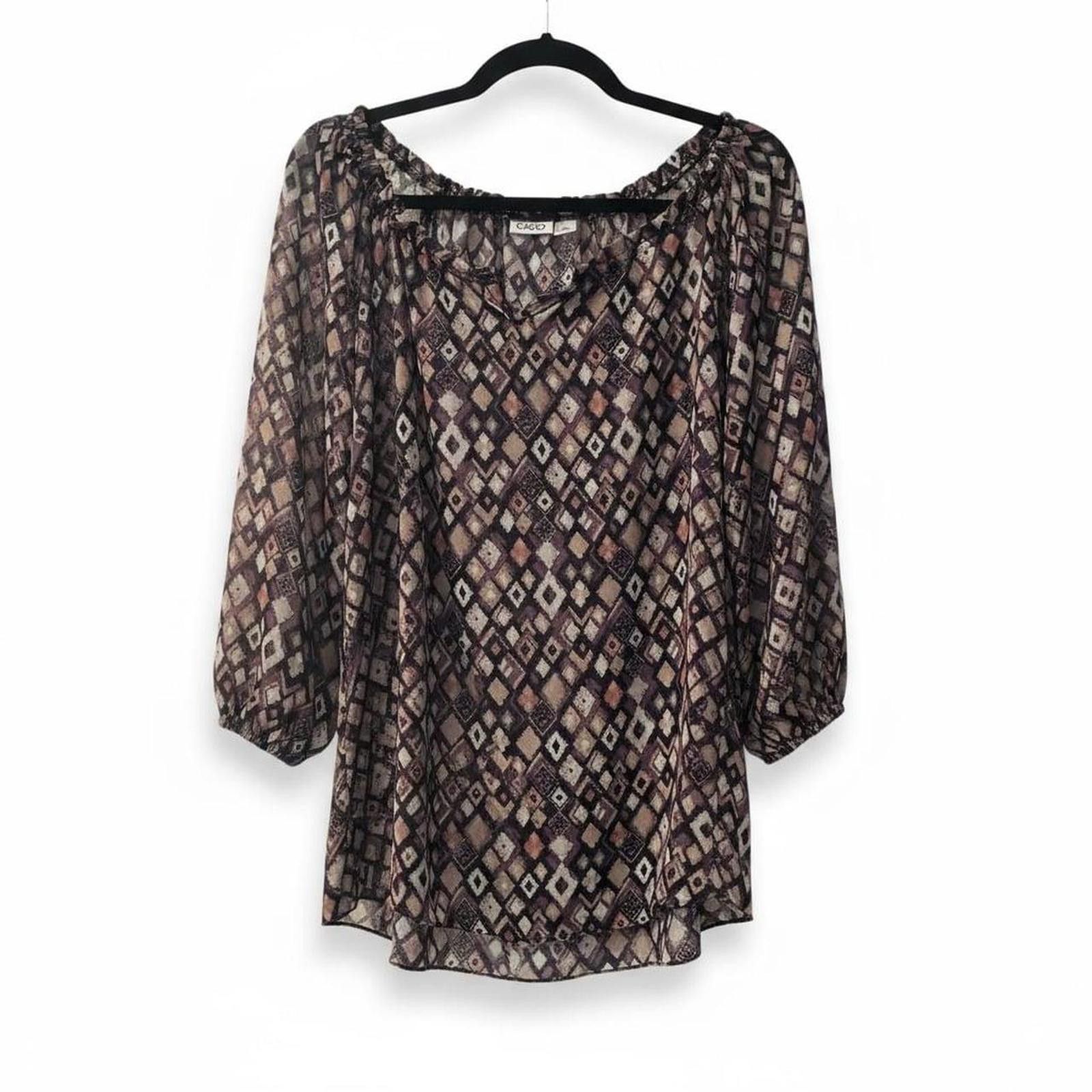 Cartoon Network Cato Fashions Black, White, and Brown Patchwork Print blouse Size L / US 10 / IT 46 - 1 Thumbnail