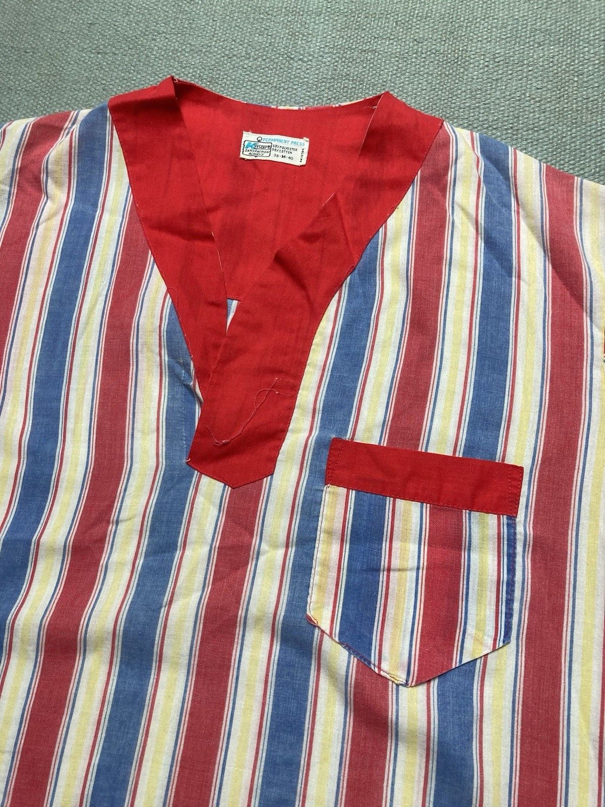 Vintage 70s pajama t shirt Kmart striped v neck lounge sleep medium Size US M / EU 48-50 / 2 - 2 Thumbnail