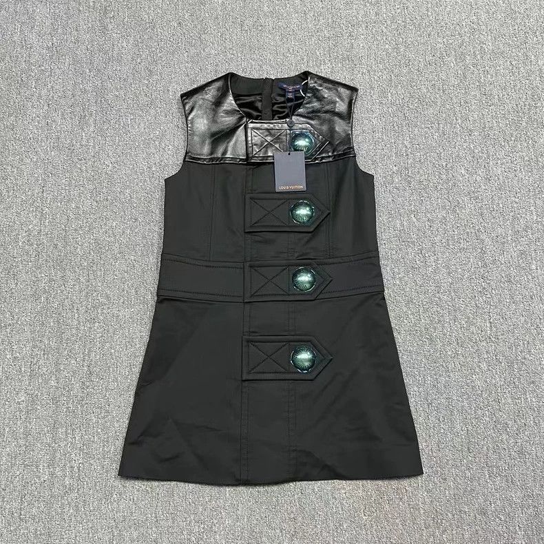 Louis Vuitton SS23 Black Leather Detail Dress - dmc -  threedaughtersproperties.com