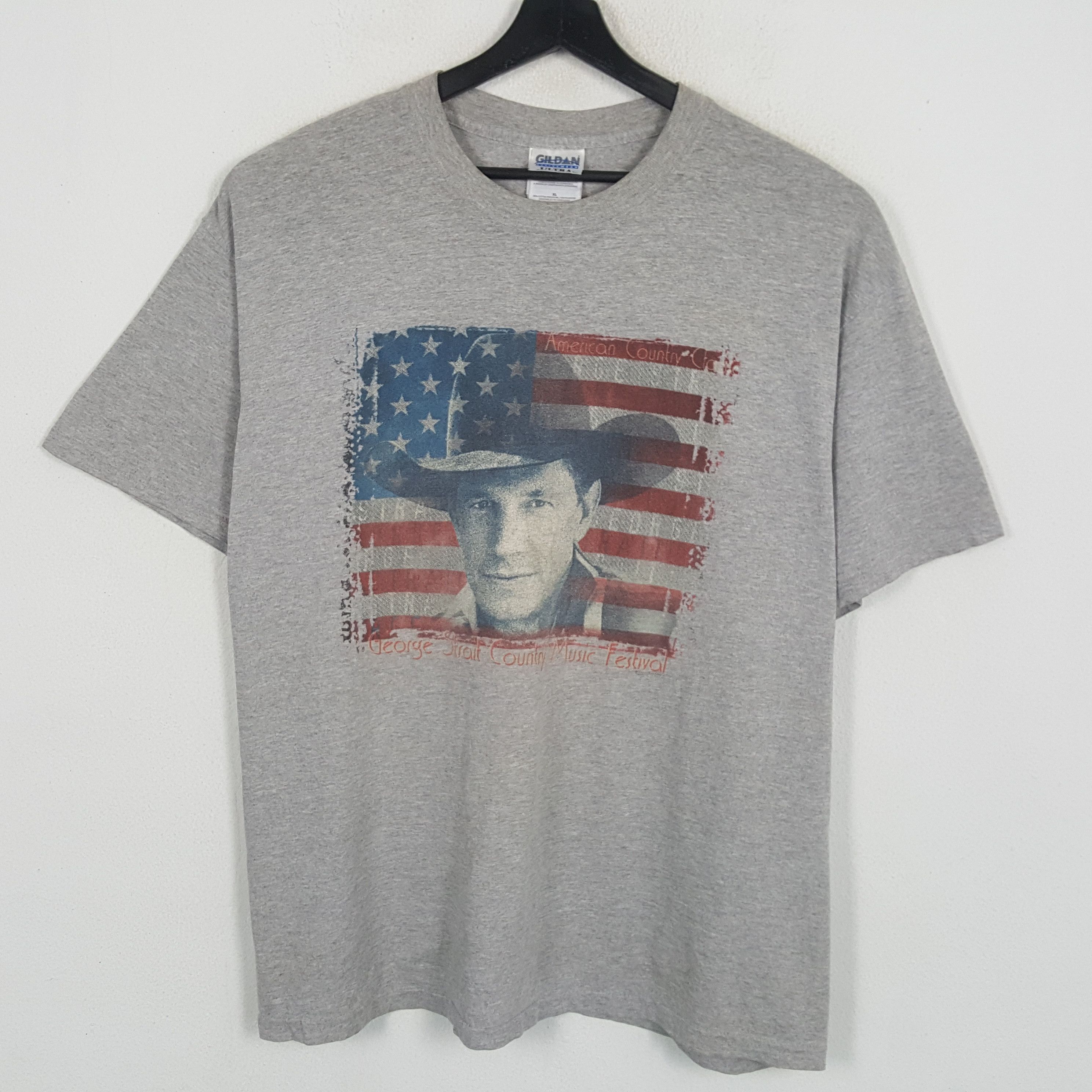 image of America x Rock T Shirt George Straits Singer Music Streetwear Style Vintage Tshirt in Grey (Size XL