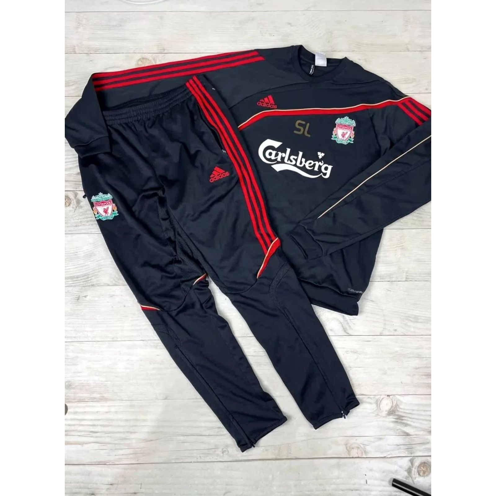 Adidas VINTAGE Adidas Liverpool Tracksuit Jacket Pants Men Size L Black Adidas Tracksuit Men L Black Football 2009 2010 Size 42R - 2 Thumbnail
