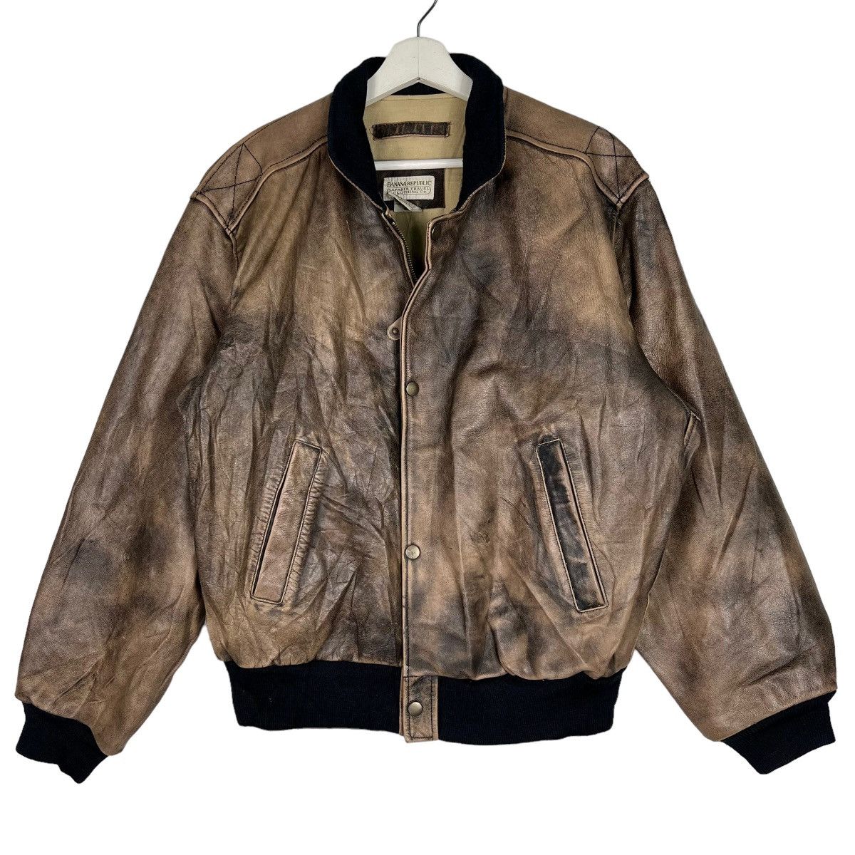 Banana Republic 🔥 1980s BANANA REPUBLIC TRAVEL SAFARI DYED LEATHER JACKET Size US L / EU 52-54 / 3 - 1 Thumbnail