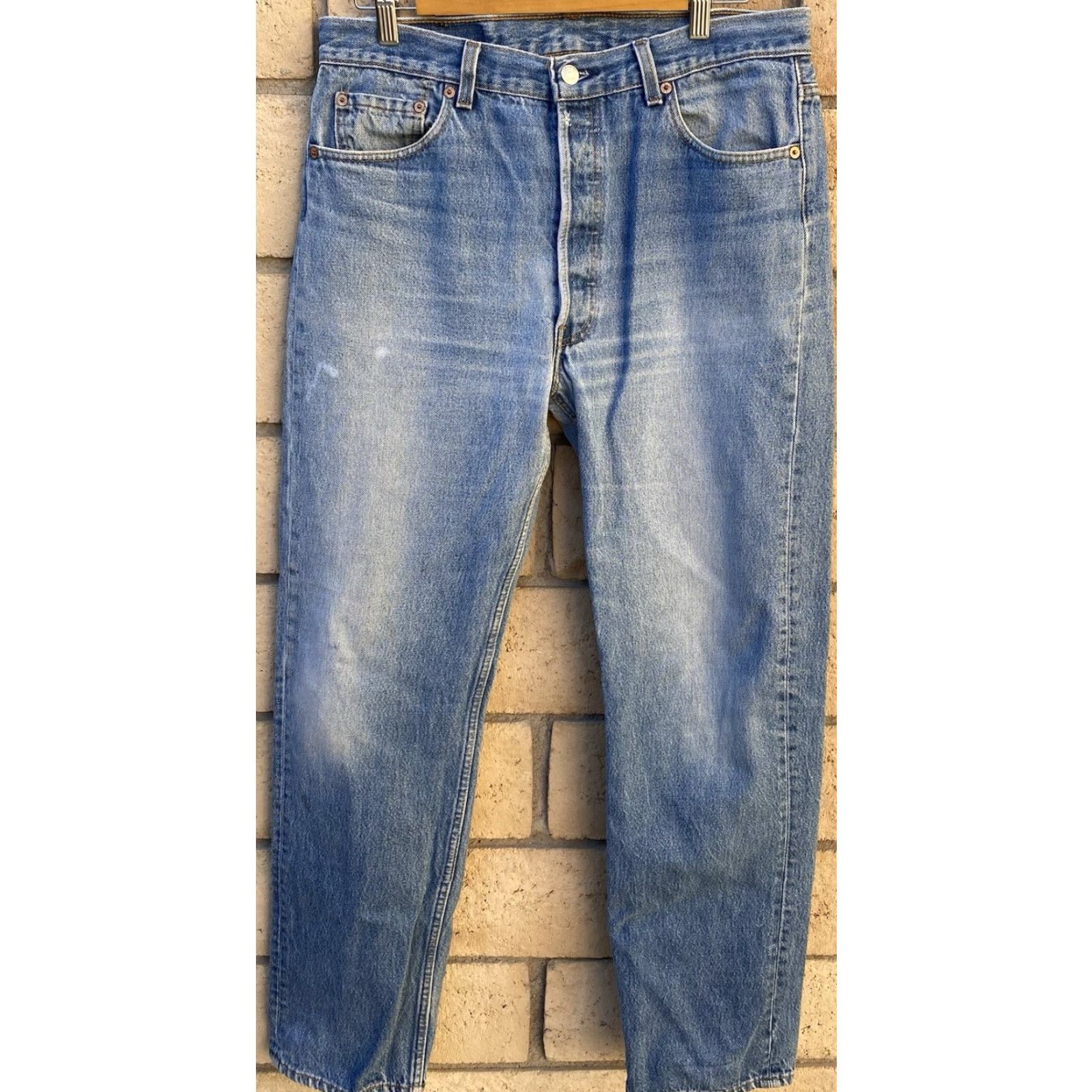 Levi's VINTAGE Levi’s 501 Jeans Distressed From Wear Fade Bleach Spots Stains W 36 L 34 Jeans Mens Denim Blue 501 Cowboy Distressed See Pics Size US 36 / EU 52 - 2 Thumbnail