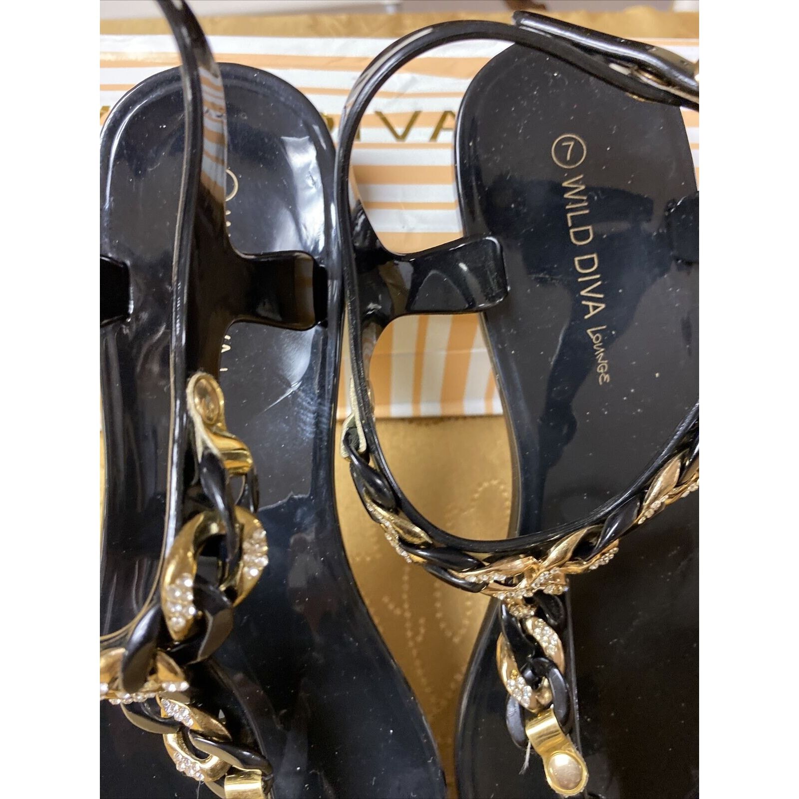 Other WILD DIVA LOUNGE Plastic Gel Rhinestone Sandals WMN 7Black Size US 7 / IT 37 - 4 Thumbnail