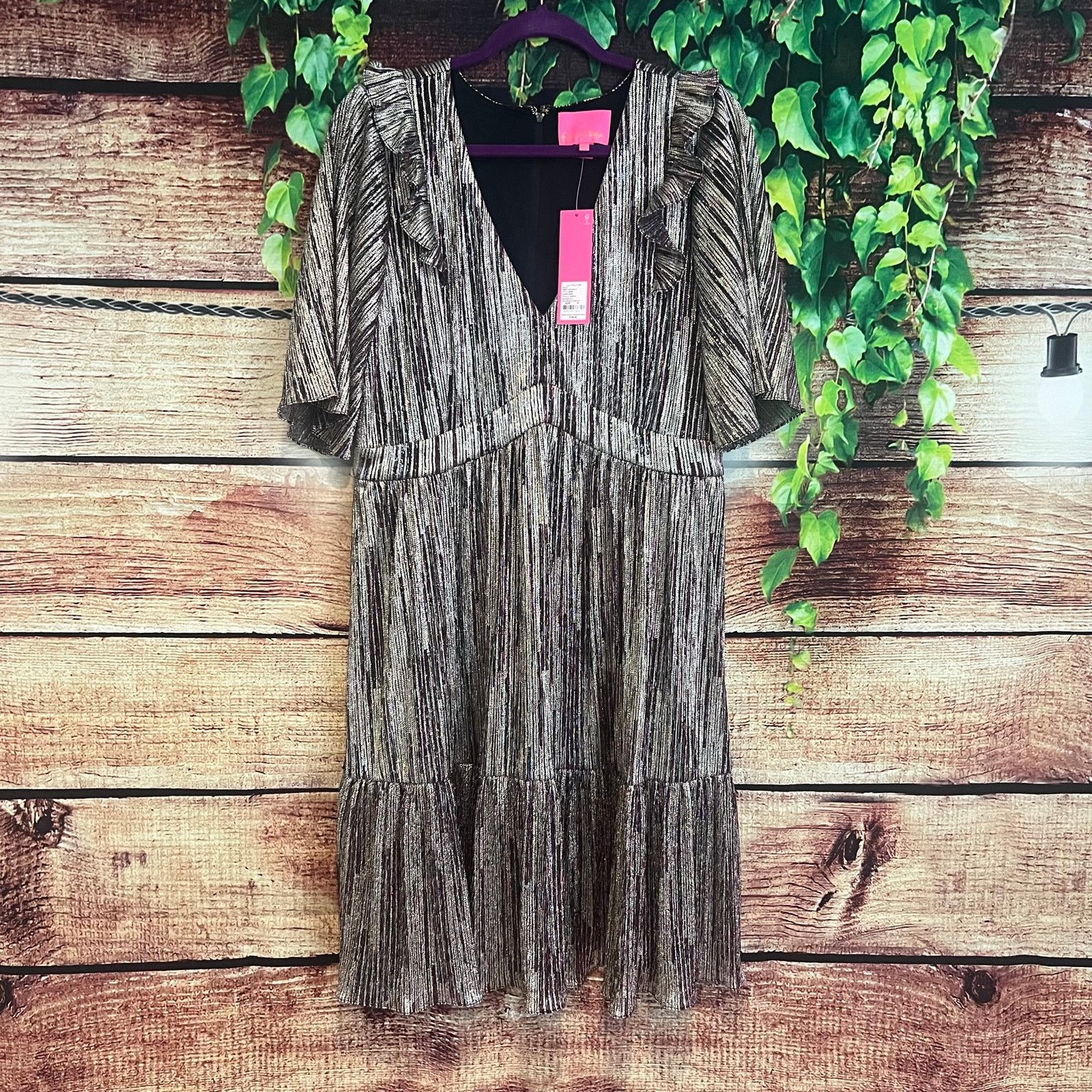 Lilly Pulitzer Lilly Pulitzer Racheli Dress 16 Midi Tiered Metallic Gold Size XXL / US 16-18 / IT 52-54 - 2 Thumbnail