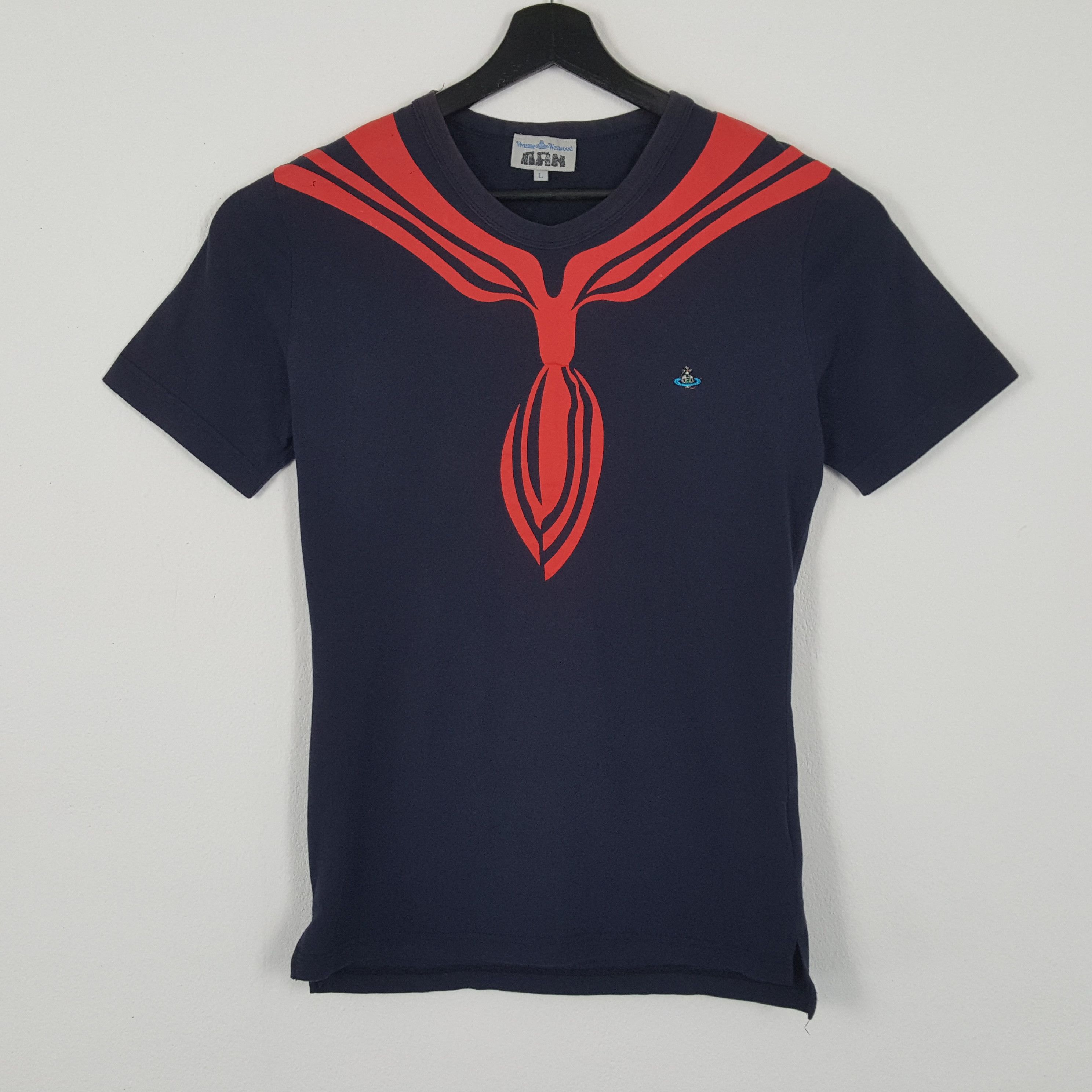 image of Italian Designers x Vintage Vivienne Westwood Designer Brand Small Logo Design Tshirt in Blue Black