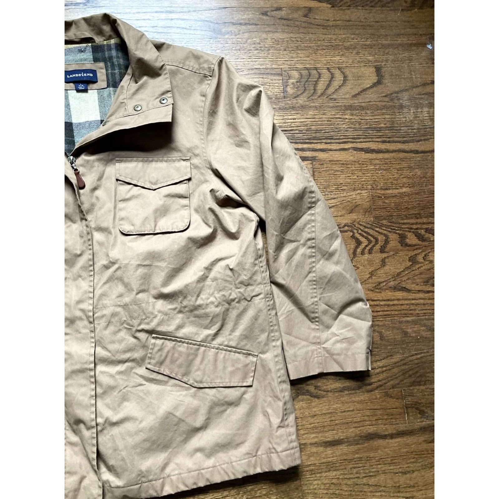 Lands' End VINTAGE Lands End Barn Chore Jacket Large Beige Plaid Wool Lined Insulated Mens Size US L / EU 52-54 / 3 - 3 Thumbnail