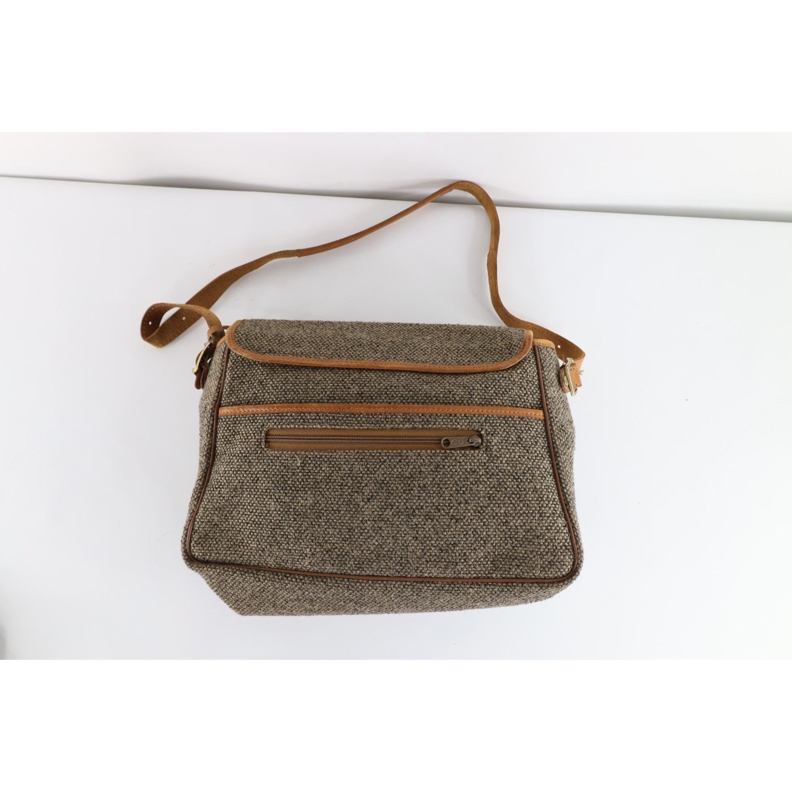 Vintage Vintage 70s 80s Streetwear Wool Tweed Leather Messenger Bag Size ONE SIZE - 8 Thumbnail