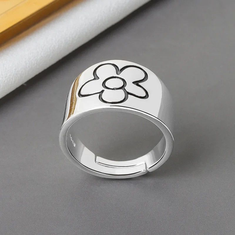 Jewelry Real 925 Silver Geometric flower pattern Adjustable Ring Size ONE SIZE - 1 Thumbnail