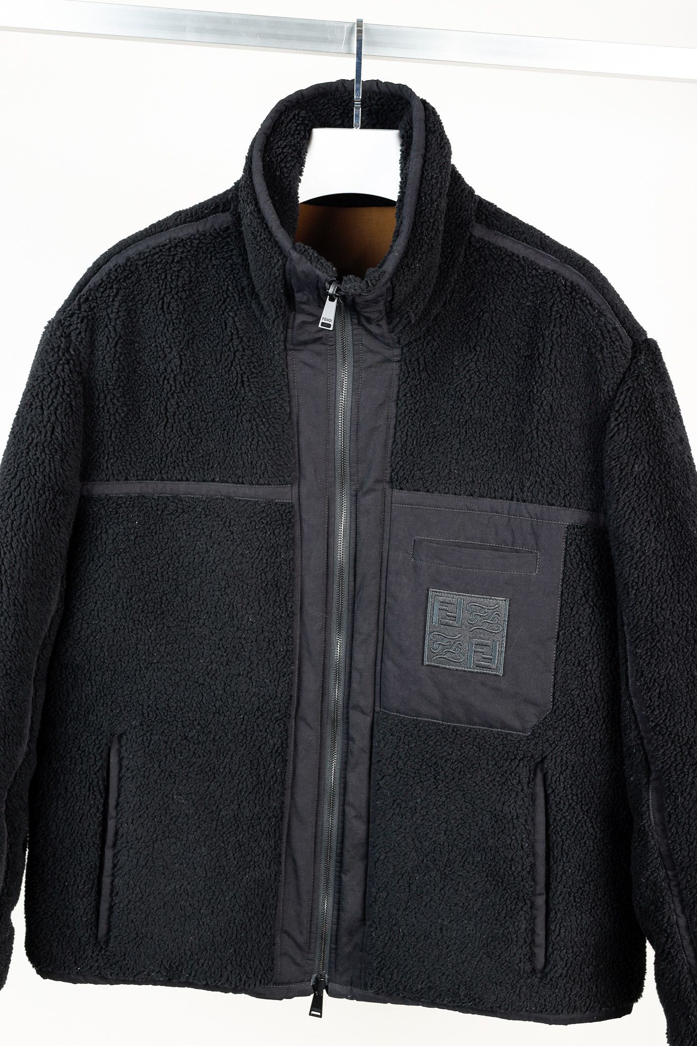 Fendi Fendi Reversible Black Wool Fleece & Brown Patchwork Jacket Size US S / EU 44-46 / 1 - 5 Thumbnail
