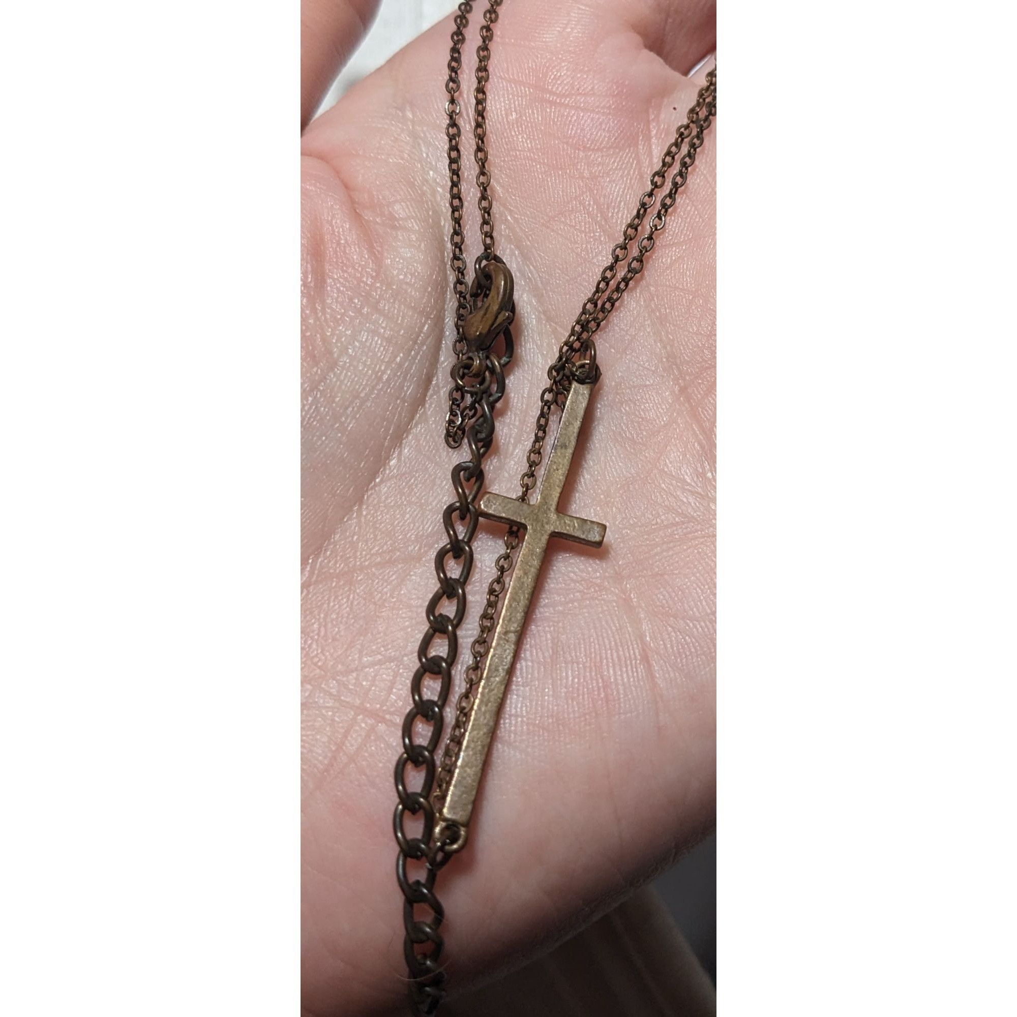 Other Antiqued Gold Sideways Cross Pendant Necklace Size ONE SIZE - 6 Thumbnail