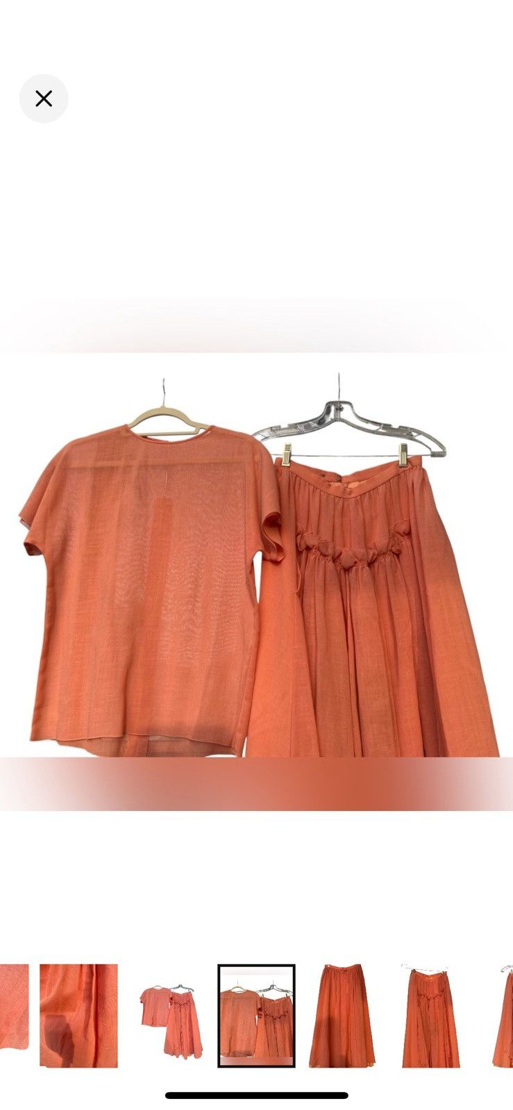 Chloe RARE 70’s VTG CHLOE LINEN CORAL SMOCKED RUFFLE SKIRT & TOP Size XS / US 0-2 / IT 36-38 - 6 Thumbnail