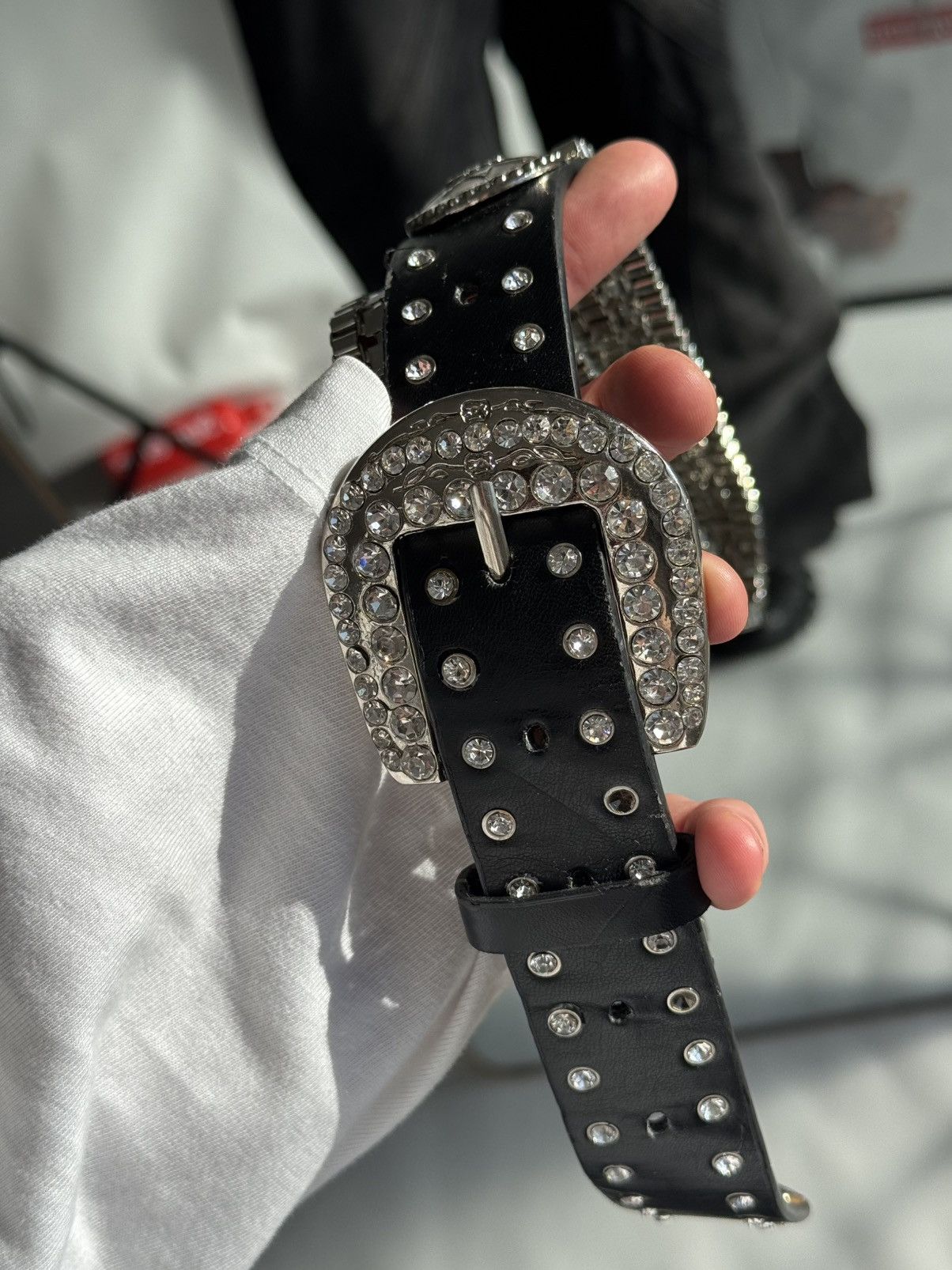 Japanese Brand Vintage Belts Y2K Rhinestones Punk leather belt Japanese Size ONE SIZE - 6 Thumbnail