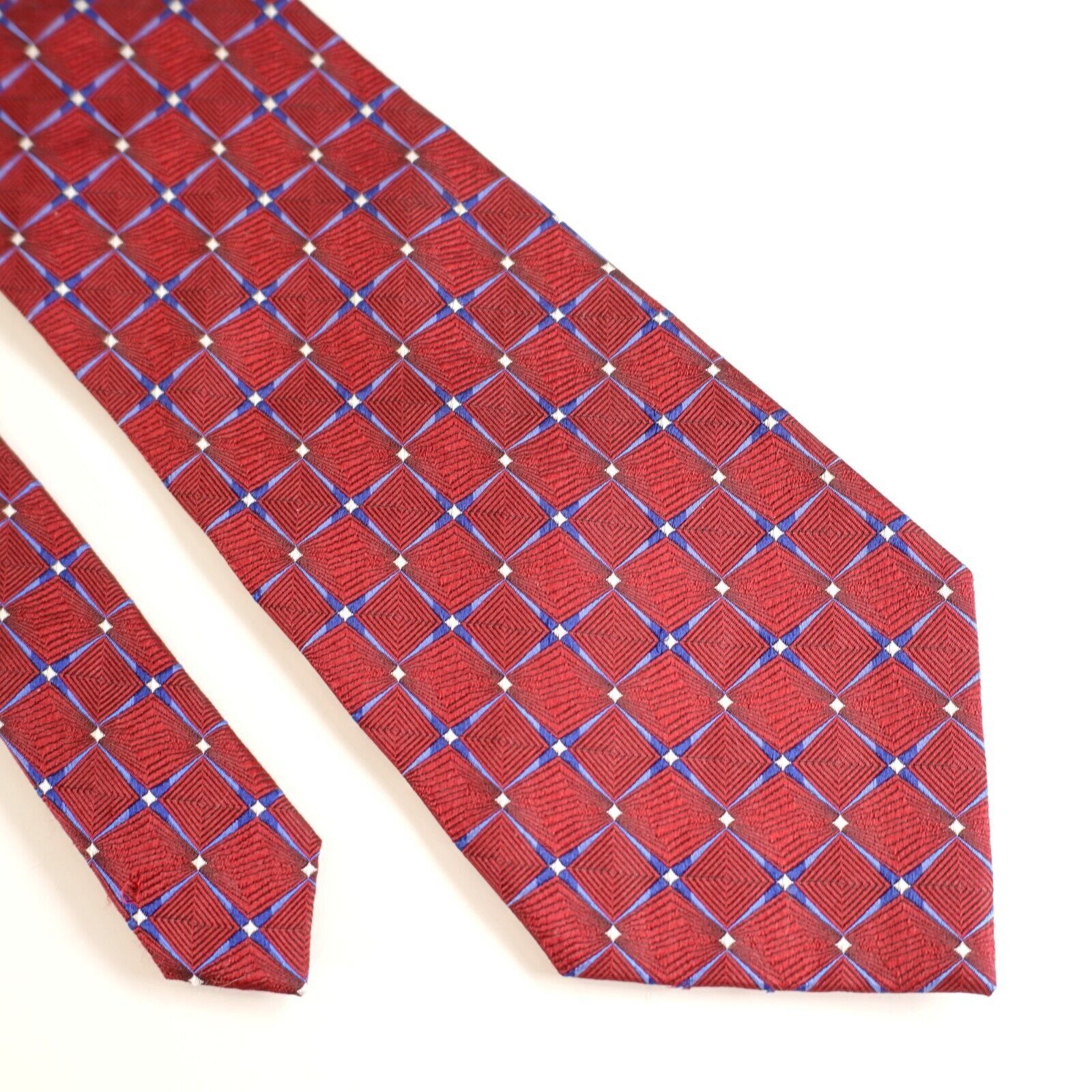 Pierre Cardin Pierre Cardin Red Blue Geometric Woven Wide Silk Tie Size ONE SIZE - 1 Thumbnail