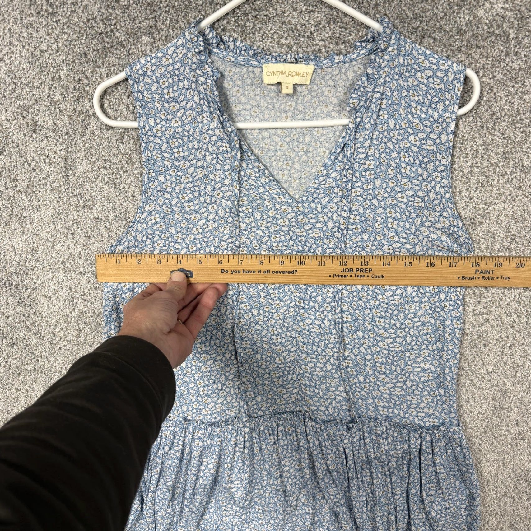 Cynthia Rowley Cynthia Rowley Tunic Top Womens S Blue Floral Ruffle Hem Boho Cottagecore Sleeveless V-Neck Lightweight Swingy Casual Holiday? Size S / US 4 / IT 40 - 3 Thumbnail