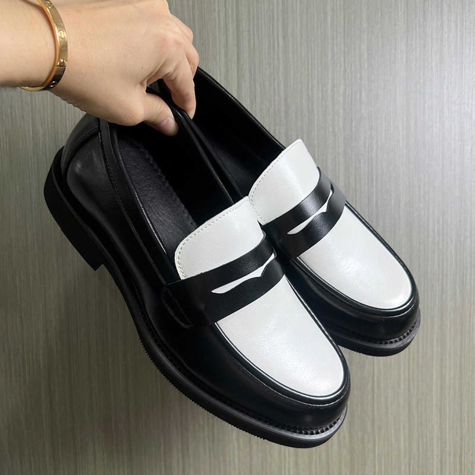 Other Two-Tone Black White Chunky Penny Loafer Contrast Derby Shoe Size US 7 / EU 40 - 2 Thumbnail