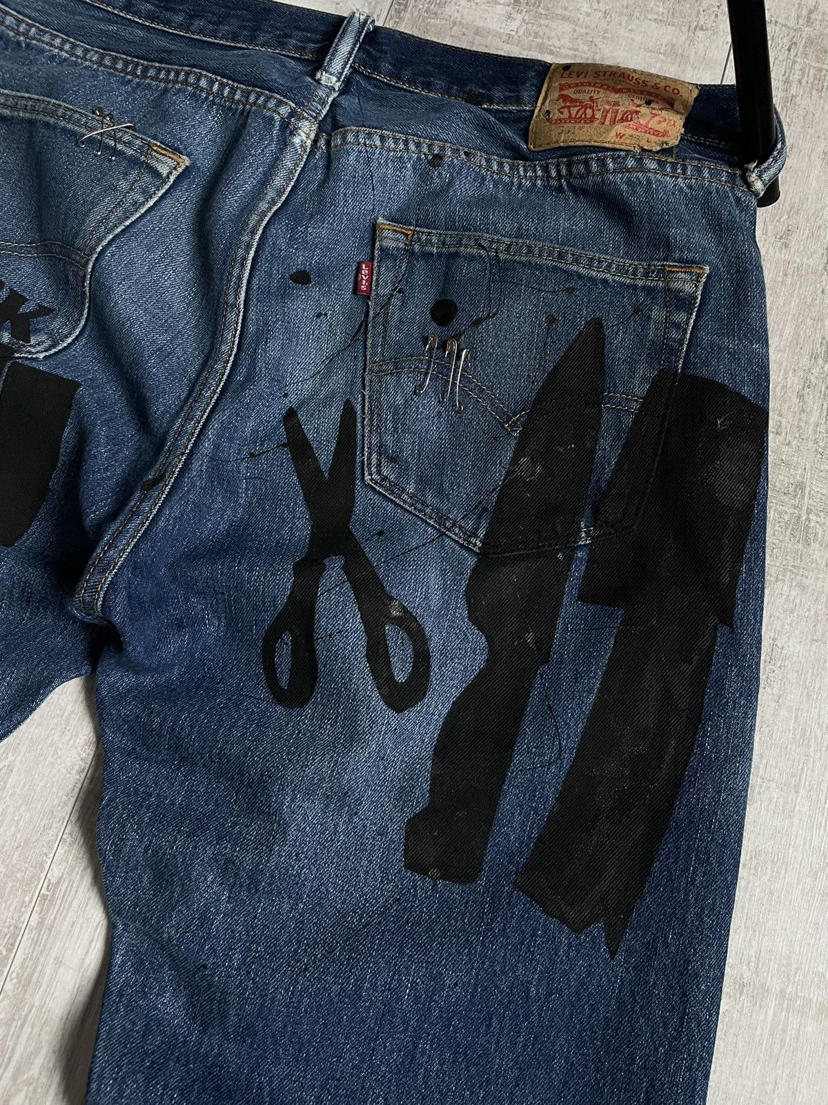 Levi's Vintage Levi’s Black Flag Denim Jeans Punk Distressed Faded Size US 33 - 4 Thumbnail