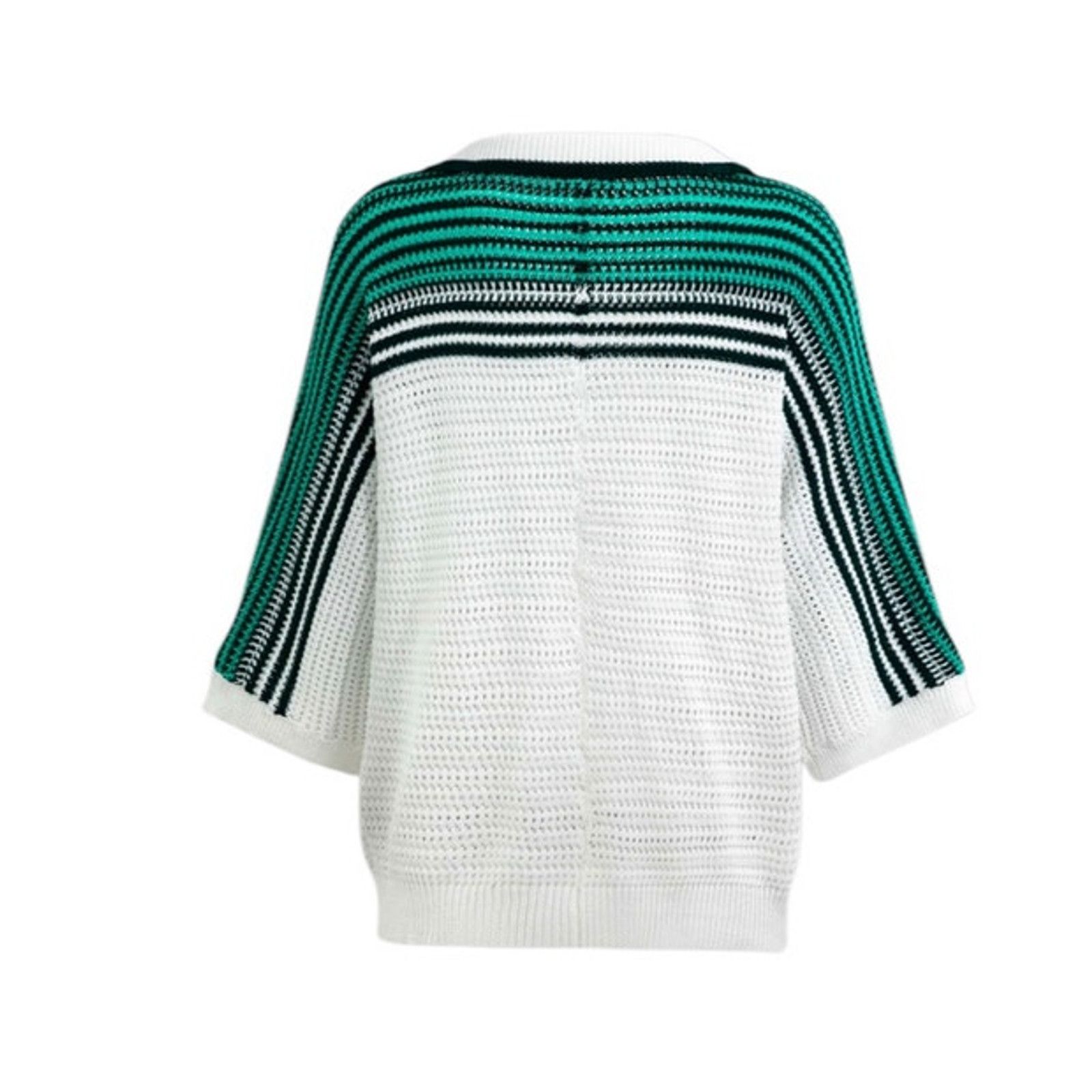 Other White Green Black Contrast Crochet Short Sleeve Sweater Top Size S / US 4 / IT 40 - 5 Thumbnail