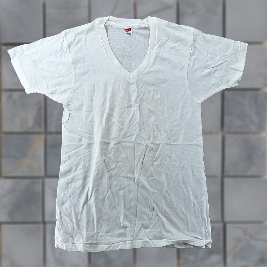 Hanes VINTAGE Hanes White V-Neck Shirt Mens S/M Blank Short Sleeve Cotton USA Tee Size US S / EU 44-46 / 1 - 1 Thumbnail
