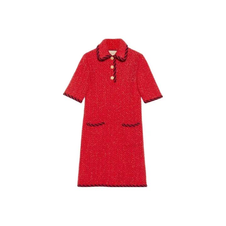 Gucci Gucci FW22 Red Tweed Short Sleeve Dress Size S / US 4 / IT 40 - 1 Thumbnail