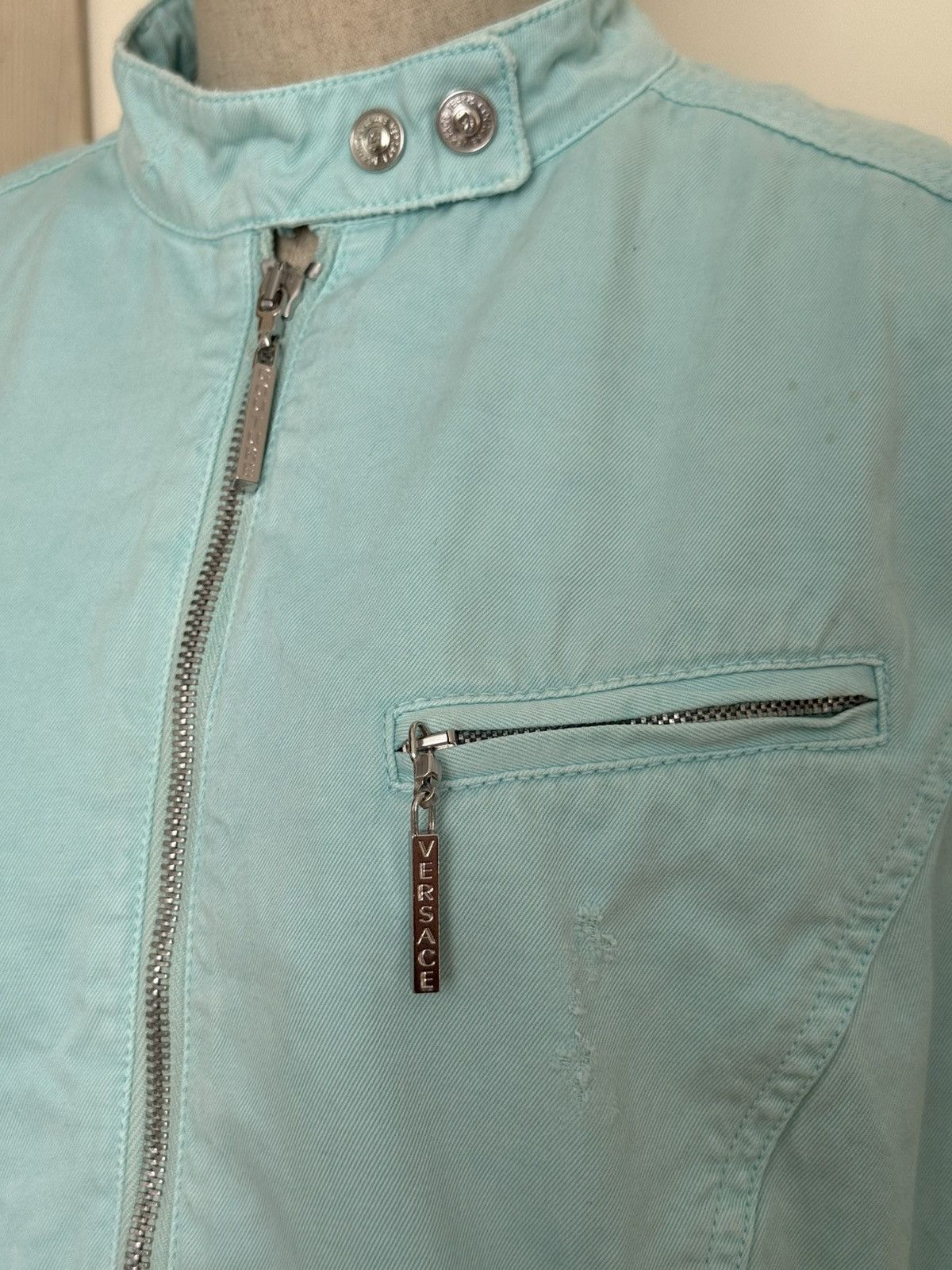 Versace Jeans Couture Versace Jeans Couture Aqua Blue Biker Jacket Italy Y2K Size M / US 6-8 / IT 42-44 - 3 Thumbnail