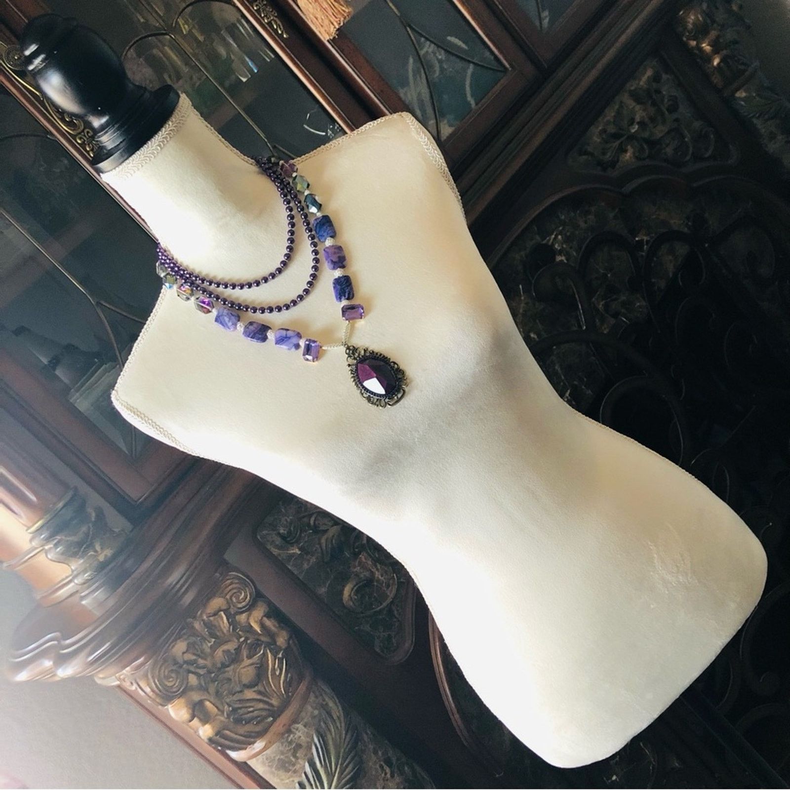 Handmade Handcrafted “purple power” genuine onyx necklace Size ONE SIZE - 5 Thumbnail