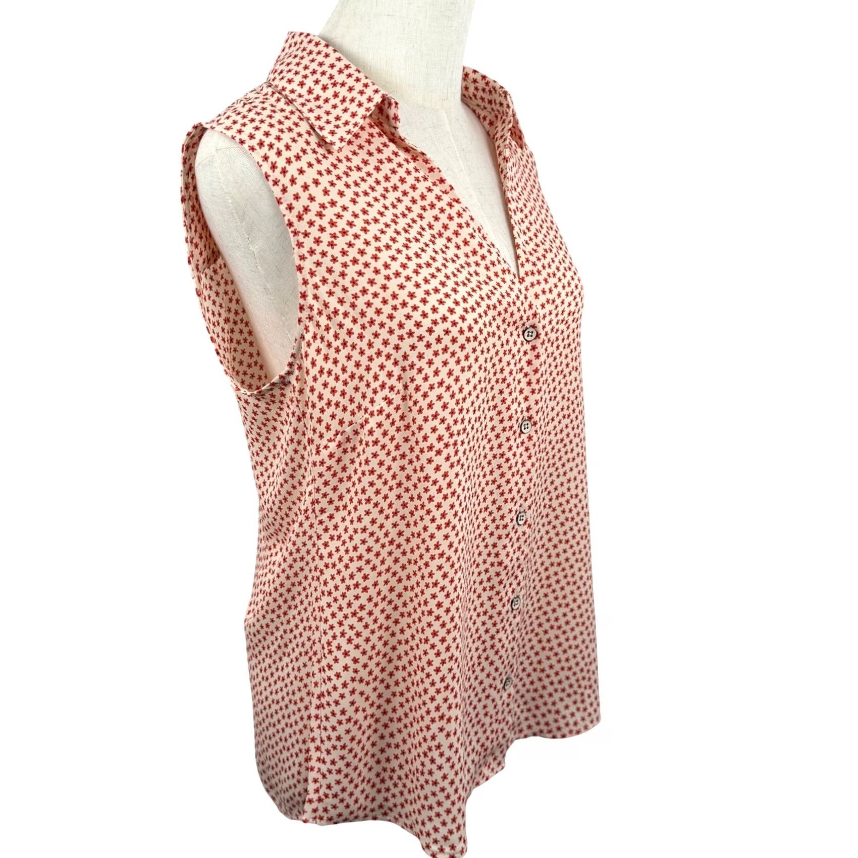Vintage Cabi Blouse Sleeveless Floral Star Cream Red Button Front Office Summer Size S / US 4 / IT 40 - 2 Thumbnail