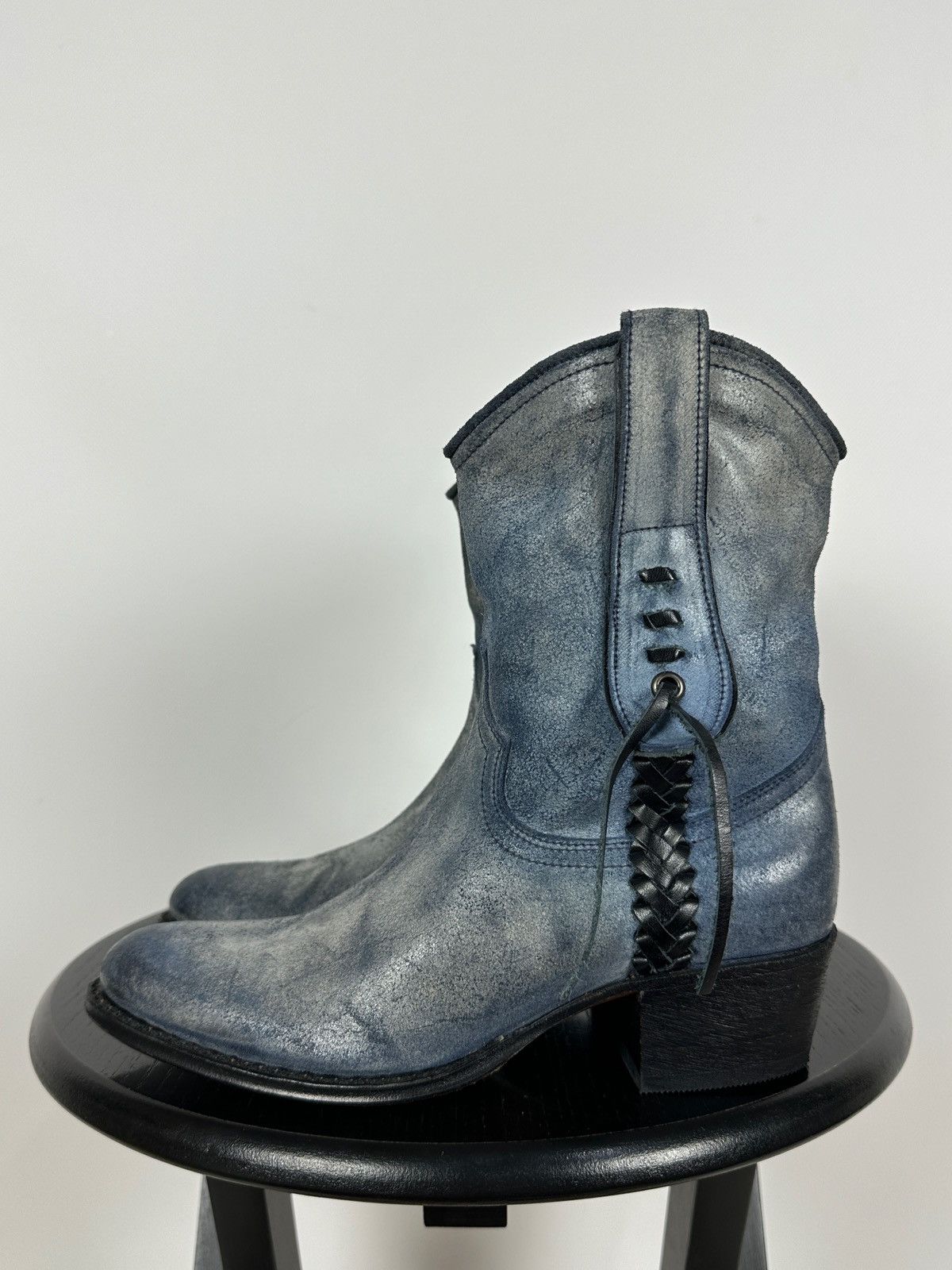 Sendra Sendra Dr.Adams Blue Leather Cowboy Biker Ankle Boots Size US 6 / IT 36 - 1 Thumbnail
