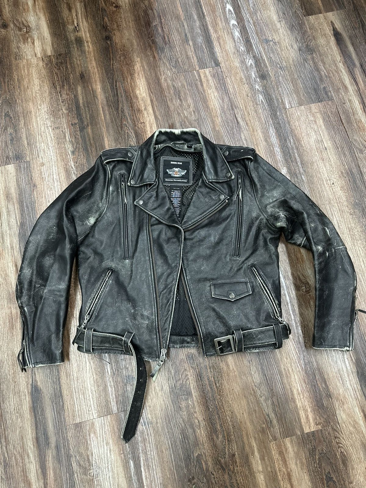 image of Harley Davidson Heavy Leather Riding Jacket in Black, Men's (Size Large)