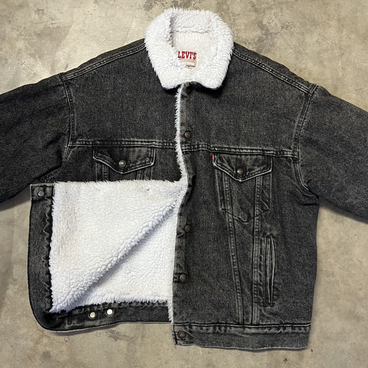 Levi's × Levi's Vintage Clothing × Vintage Vintage 80’s Levi’s 🇺🇸 Black Denim Sherpa Trucker Jacket Size US L / EU 52-54 / 3 - 3 Thumbnail