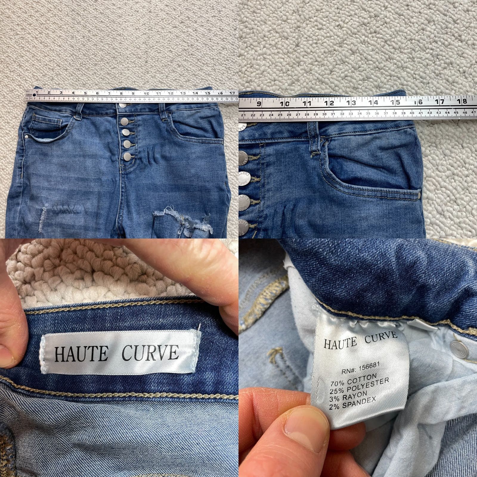 Denime Haute Curve Jeans Womens 14 Denim Blue Dark Wash Button Fly Distressed 31x27 Skinny 5-Pocket Design Womens Size 24" / US 00 / IT 34 - 8 Thumbnail