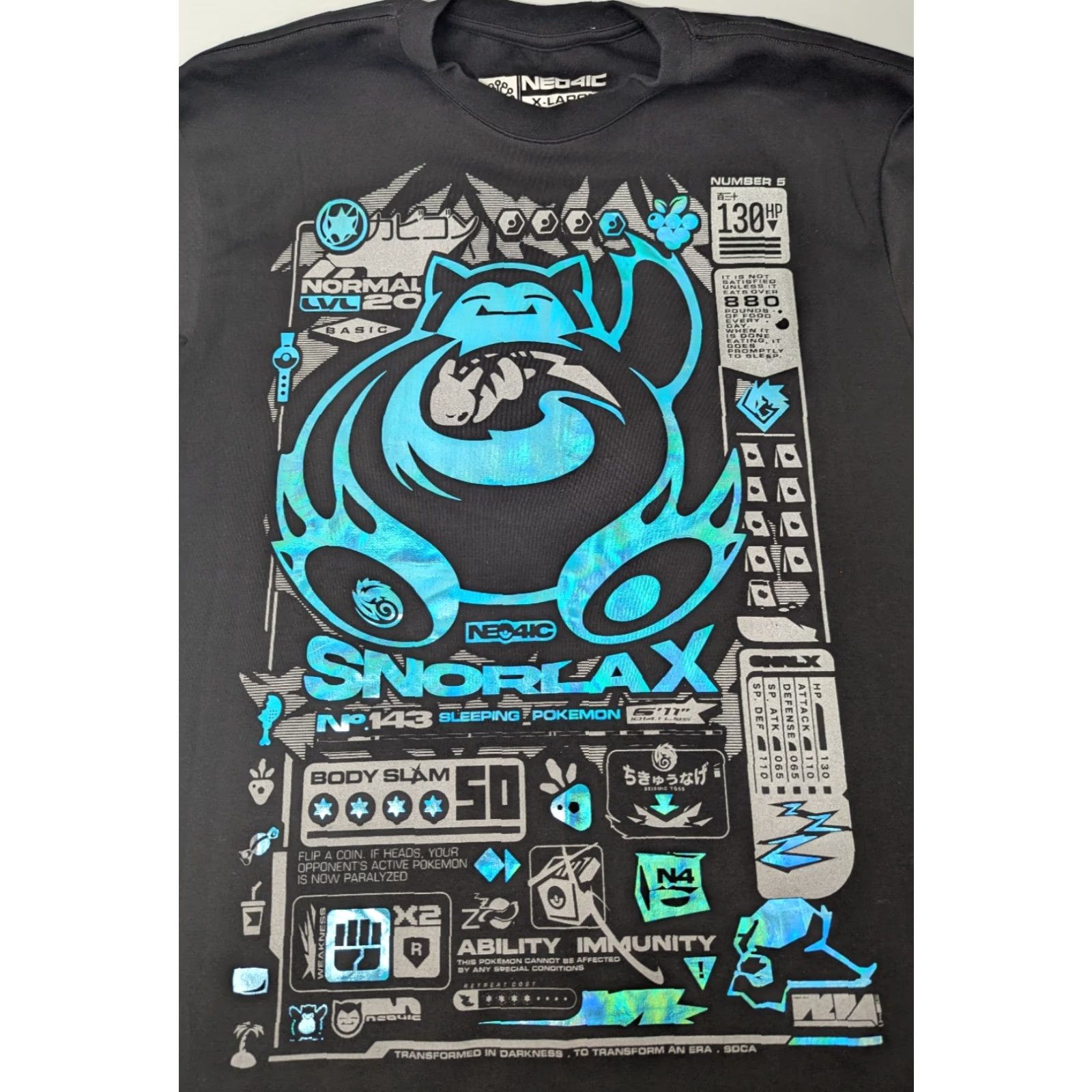 Vintage VINTAGE Neo4ic Pokemon Snorlax Black Blue Holographic T-Shirt XL SNOR-LX Holo Size US XL / EU 56 / 4 - 6 Thumbnail