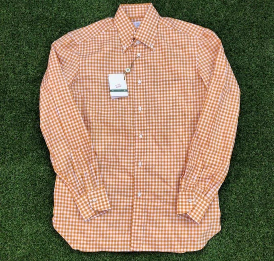Luigi Borrelli Luigi Borrelli Orange Checkered Shirt Size US M / EU 48-50 / 2 - 1 Thumbnail