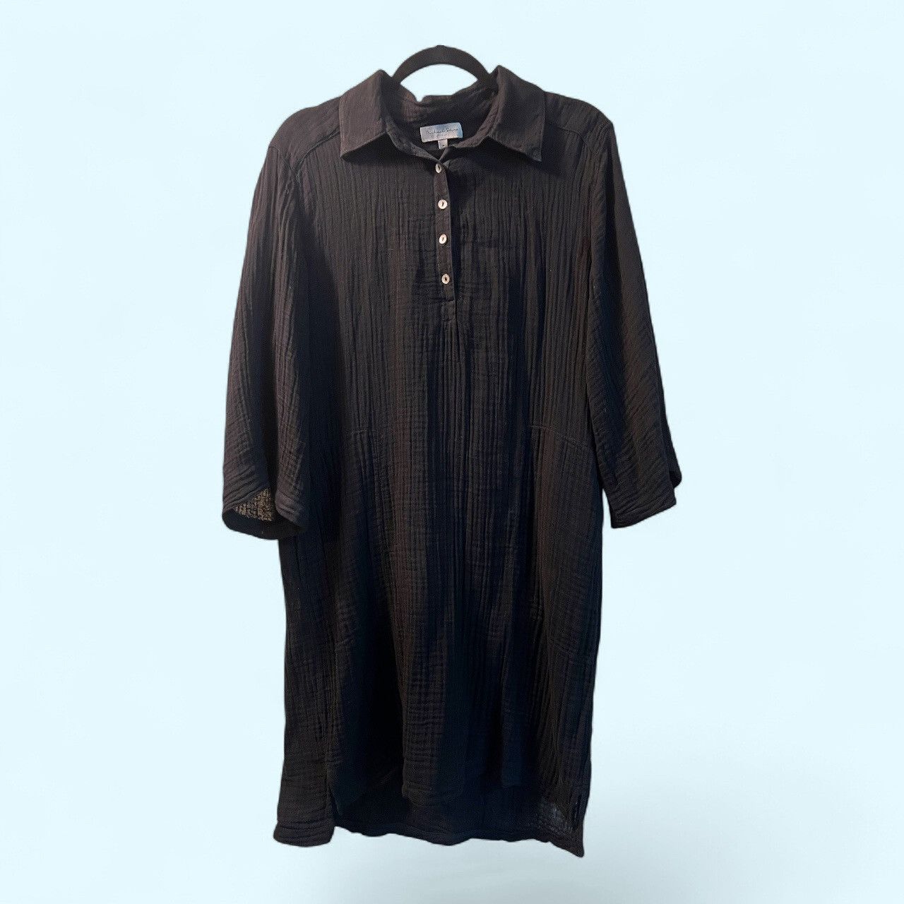 Michael Stars Michael Stars Cleo Black Cotton Gauze Midi Shirt Dress Size M / US 6-8 / IT 42-44 - 3 Thumbnail