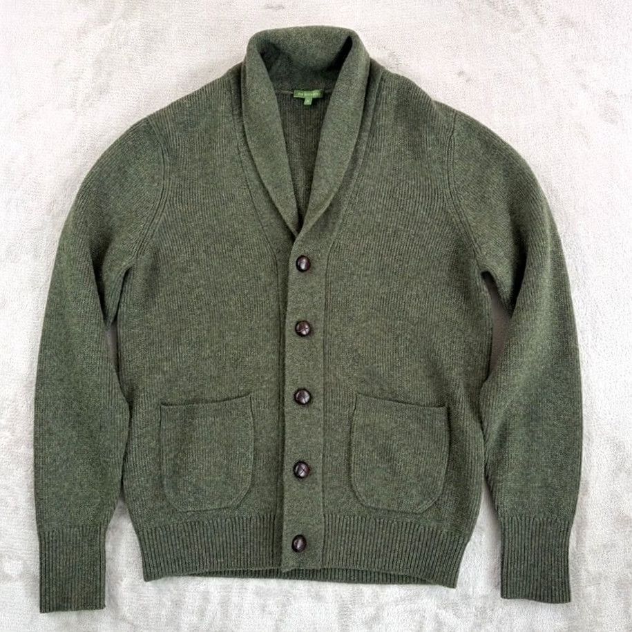 Sid Mashburn Sid Mashburn Cardigan Green Leather Buttons Ribbed Shawl-Collar Sweater M Men Size US M / EU 48-50 / 2 - 5 Thumbnail