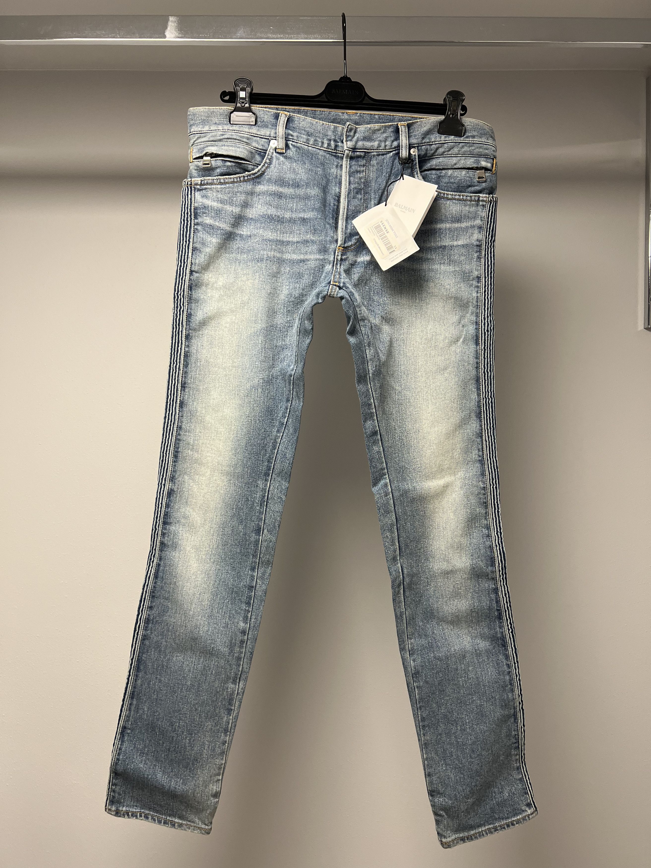 Balmain NEW, BALMAIN PARIS BLUE RIBBED DENIM JEANS SS17 Size US 33 - 21 Thumbnail