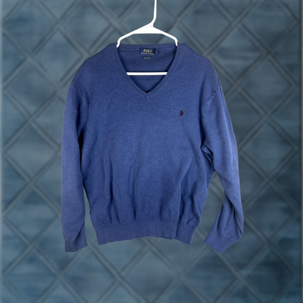 Polo Ralph Lauren Polo Ralph Lauren Sweater Mens XL Blue Pima Cotton Knit V-Neck Pullover Size US XL / EU 56 / 4 - 1 Thumbnail