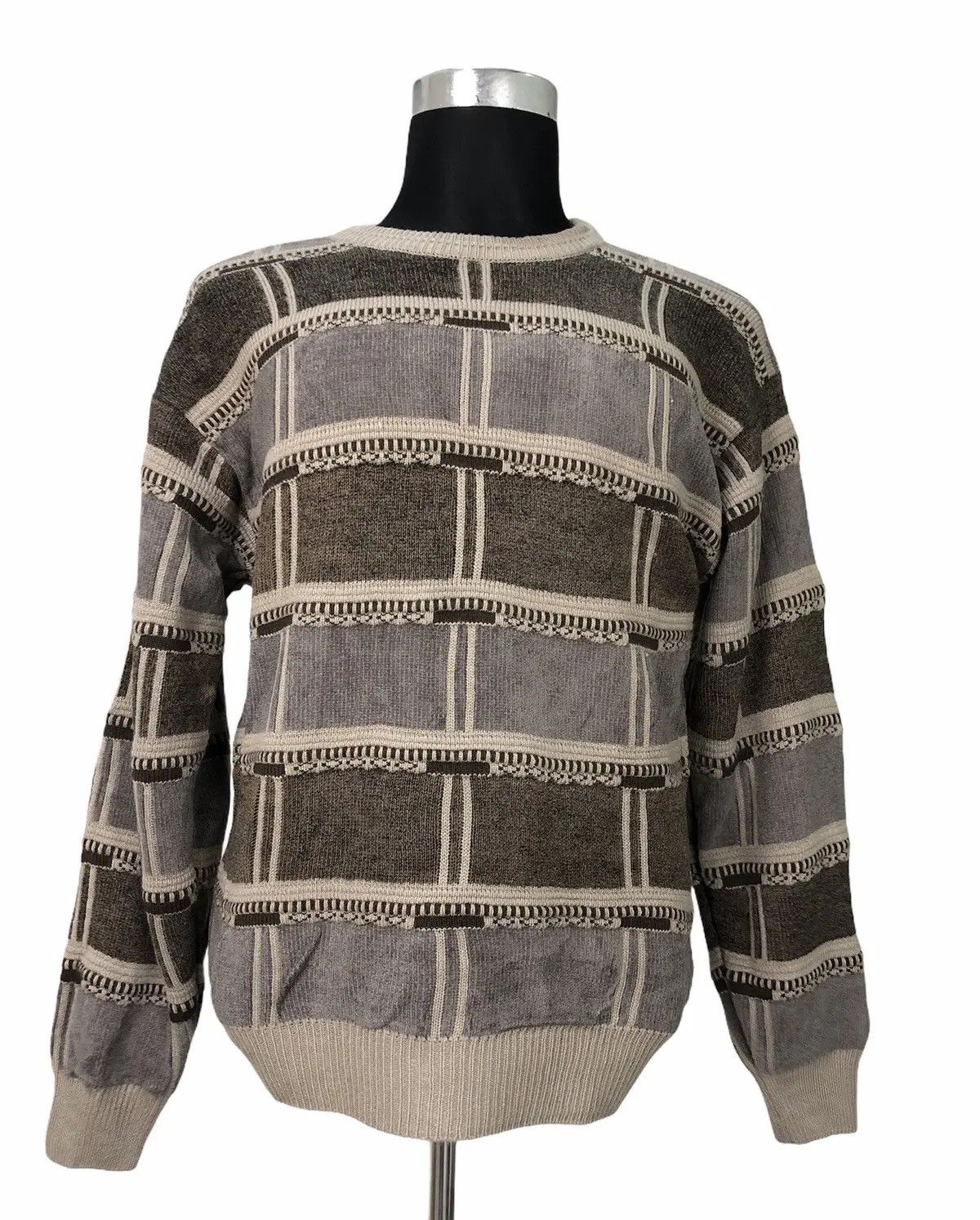 Japanese Brand ADEROS Textured Checkered Knit Sweater Retro Pullover Size US M / EU 48-50 / 2 - 1 Thumbnail