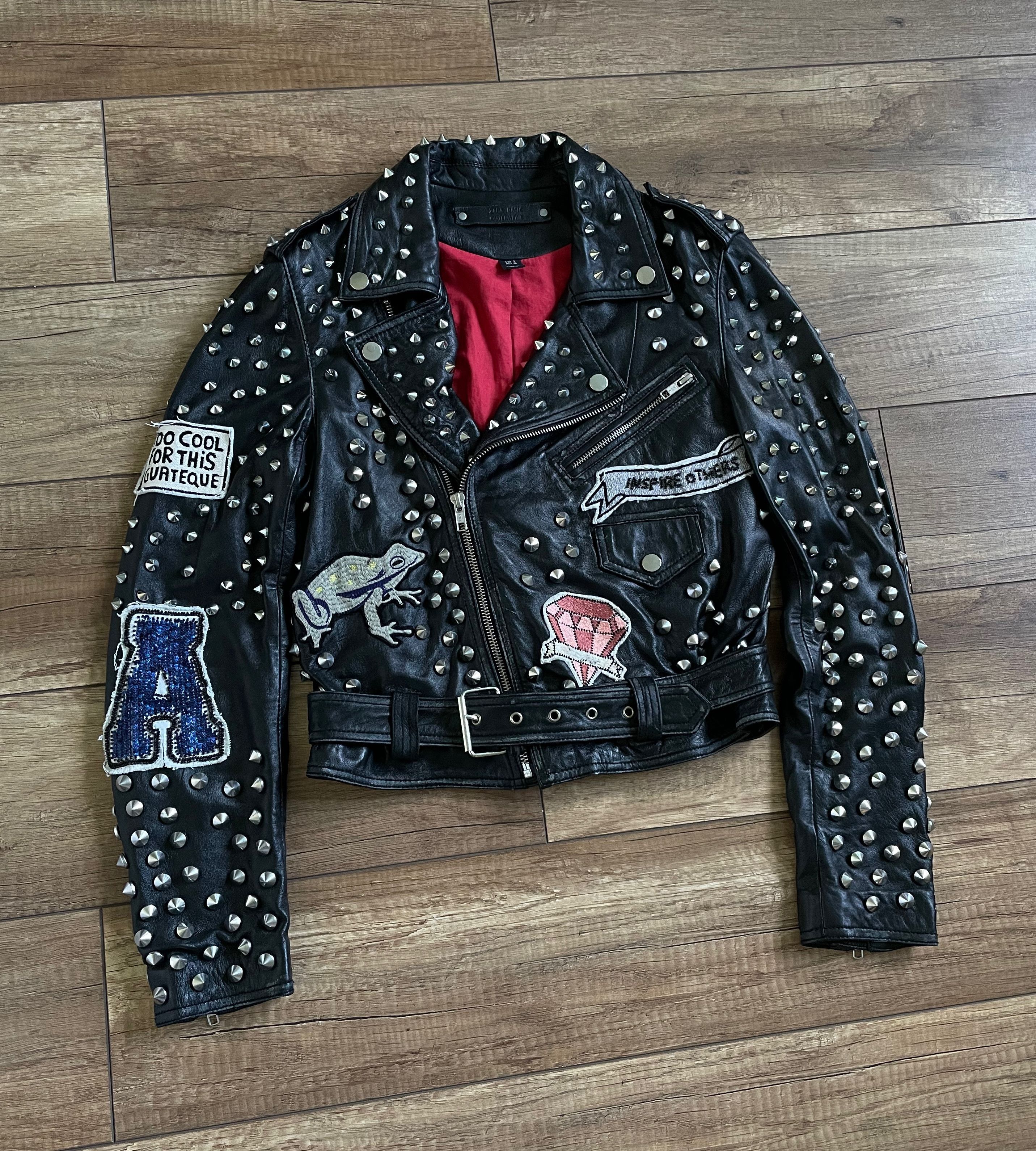 Zara Rare Zara Black Leather Studded Patchwork Biker Jacket Size S / US 4 / IT 40 - 2 Thumbnail