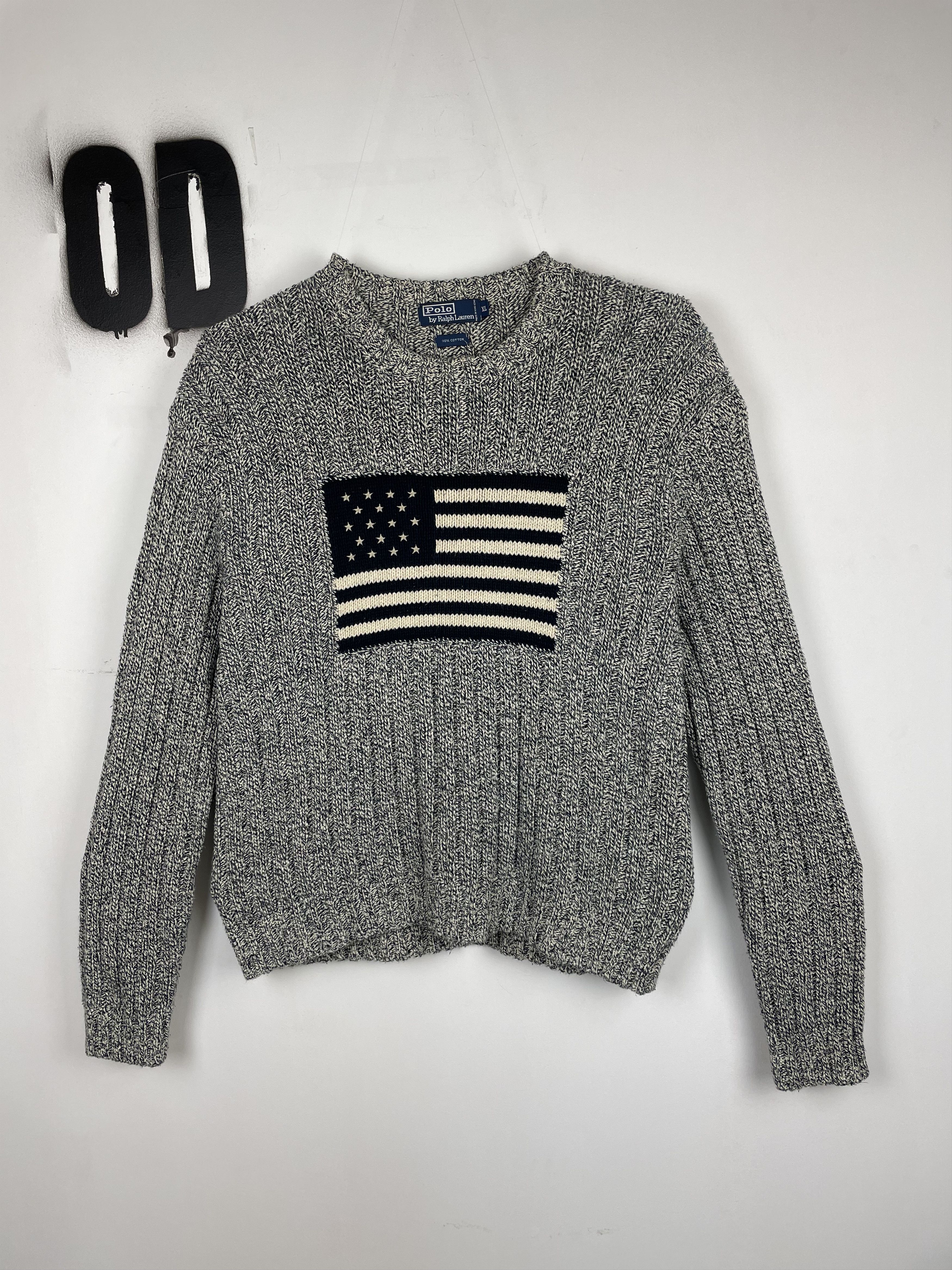 Polo Ralph Lauren American Flag Vintage Sweater Grey Size XL - Main Image